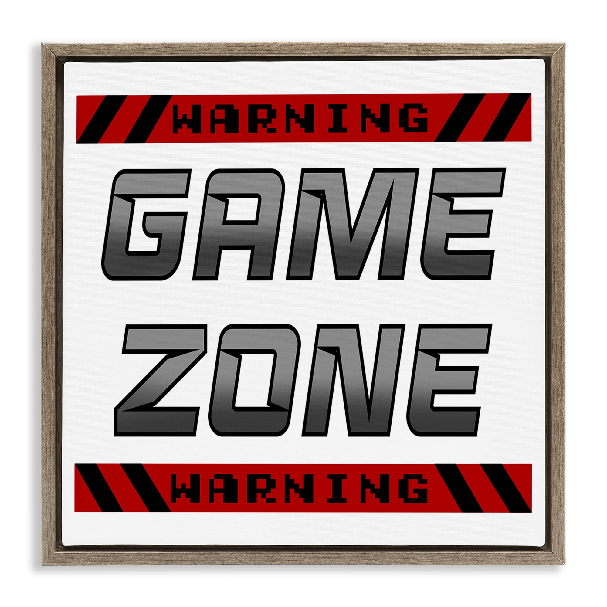 Stupell Industries Game Zone Warning Brown Framed Floater Canvas Wall Art, design by Marcus Prime