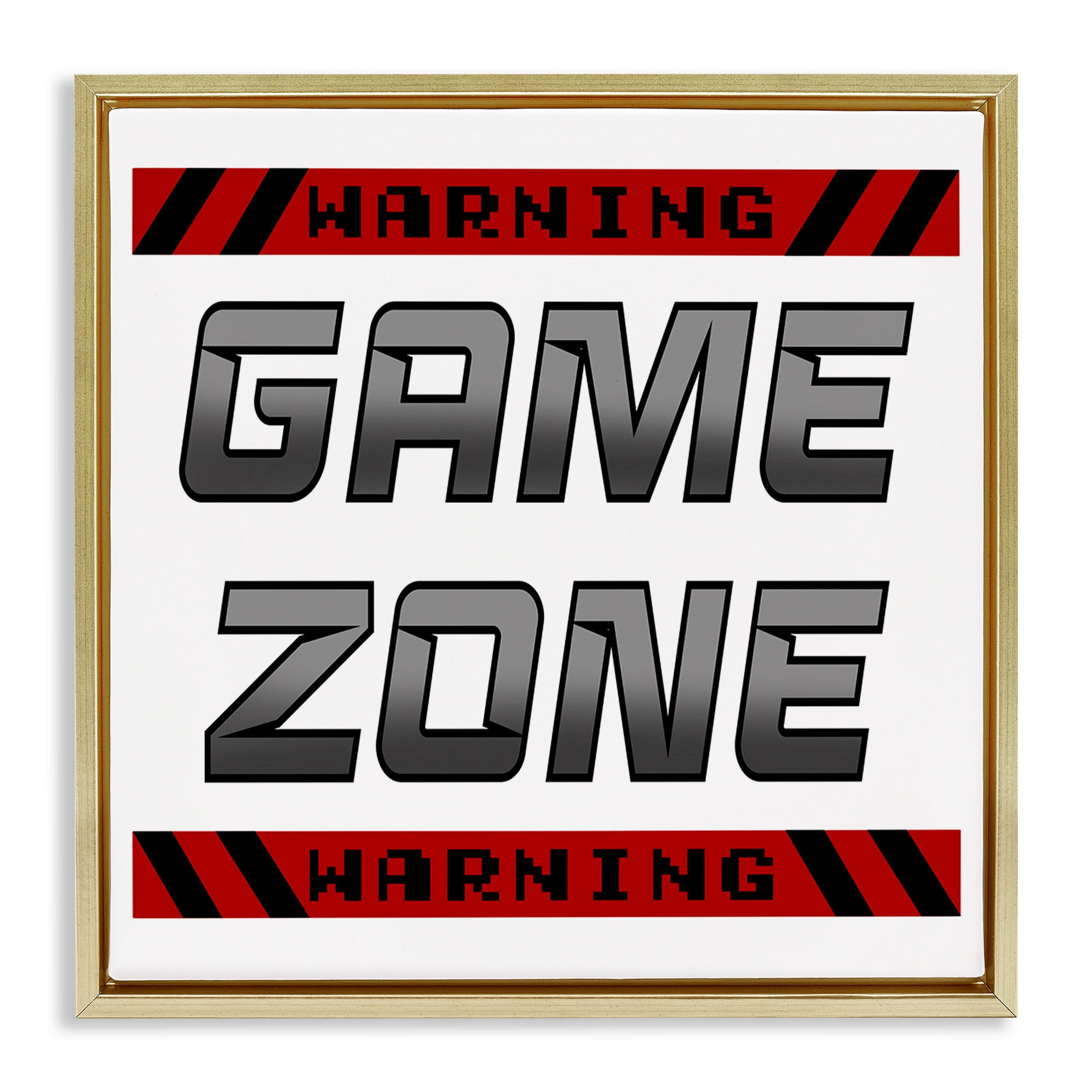 Stupell Industries Game Zone Warning Gold Framed Floater Canvas Wall Art, design by Marcus Prime