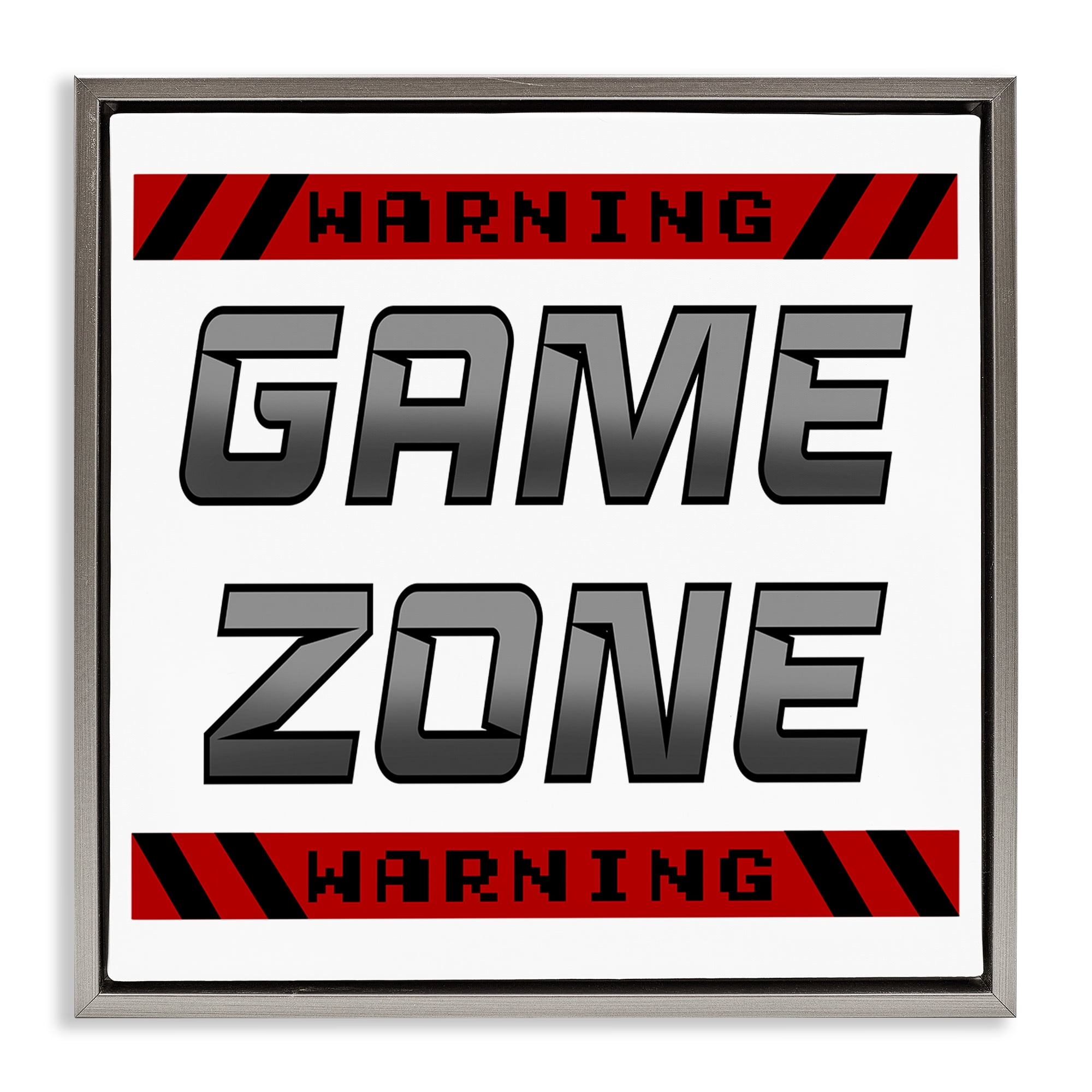 Stupell Industries Game Zone Warning Gray Framed Floater Canvas Wall Art, design by Marcus Prime