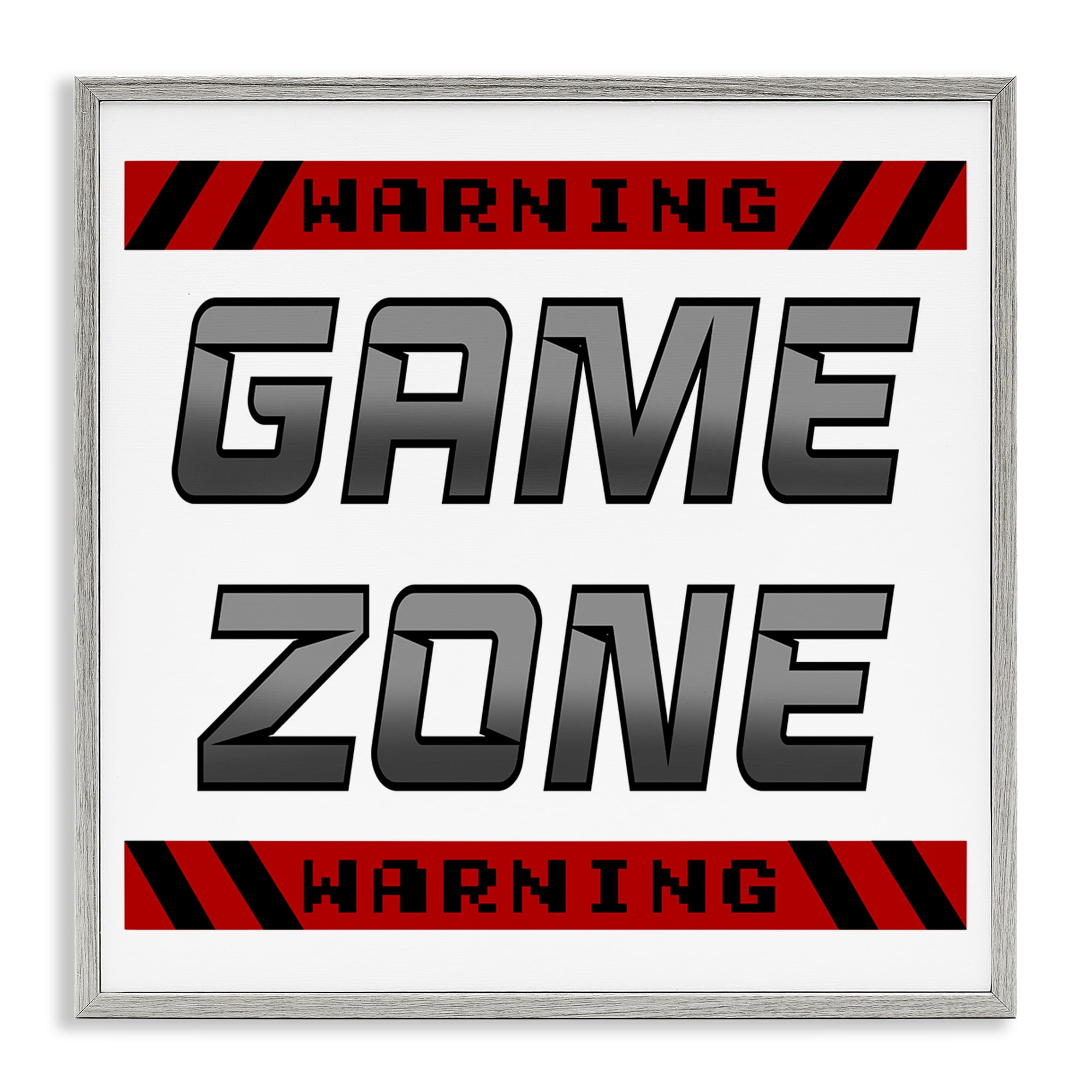 Stupell Industries Game Zone Warning Gray Framed Giclee Art, design by Marcus Prime