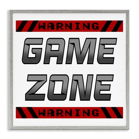 Stupell Industries Contemporary Game Zone Warning Gray Framed Giclee Art, 17 x 17, by Marcus Prime