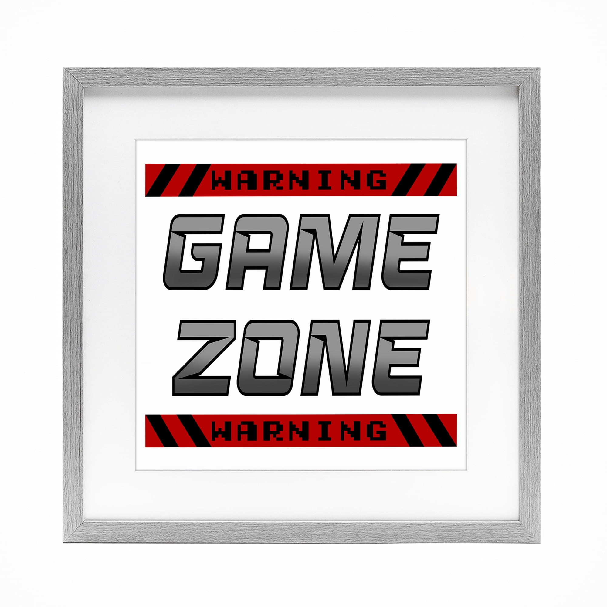 Stupell Industries Game Zone Warning Gray Framed Print Under Glass, design by Marcus Prime