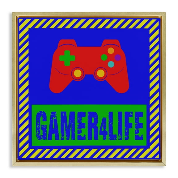 Stupell Industries Gamer 4 Life Gold Framed Floater Canvas Wall Art, design by Marcus Prime
