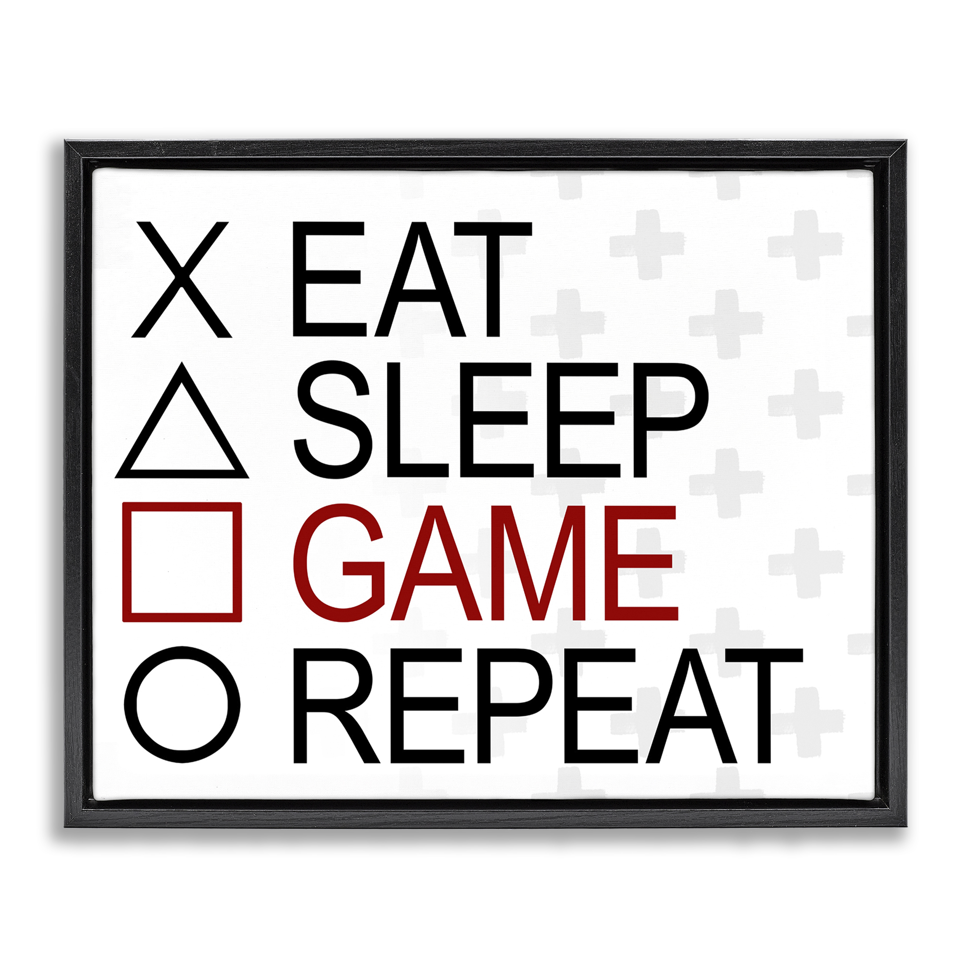 Stupell Industries Gamer Button Shapes Entertainment Painting Black Floater Framed Canvas Art Print Wall Art, 31 x 25