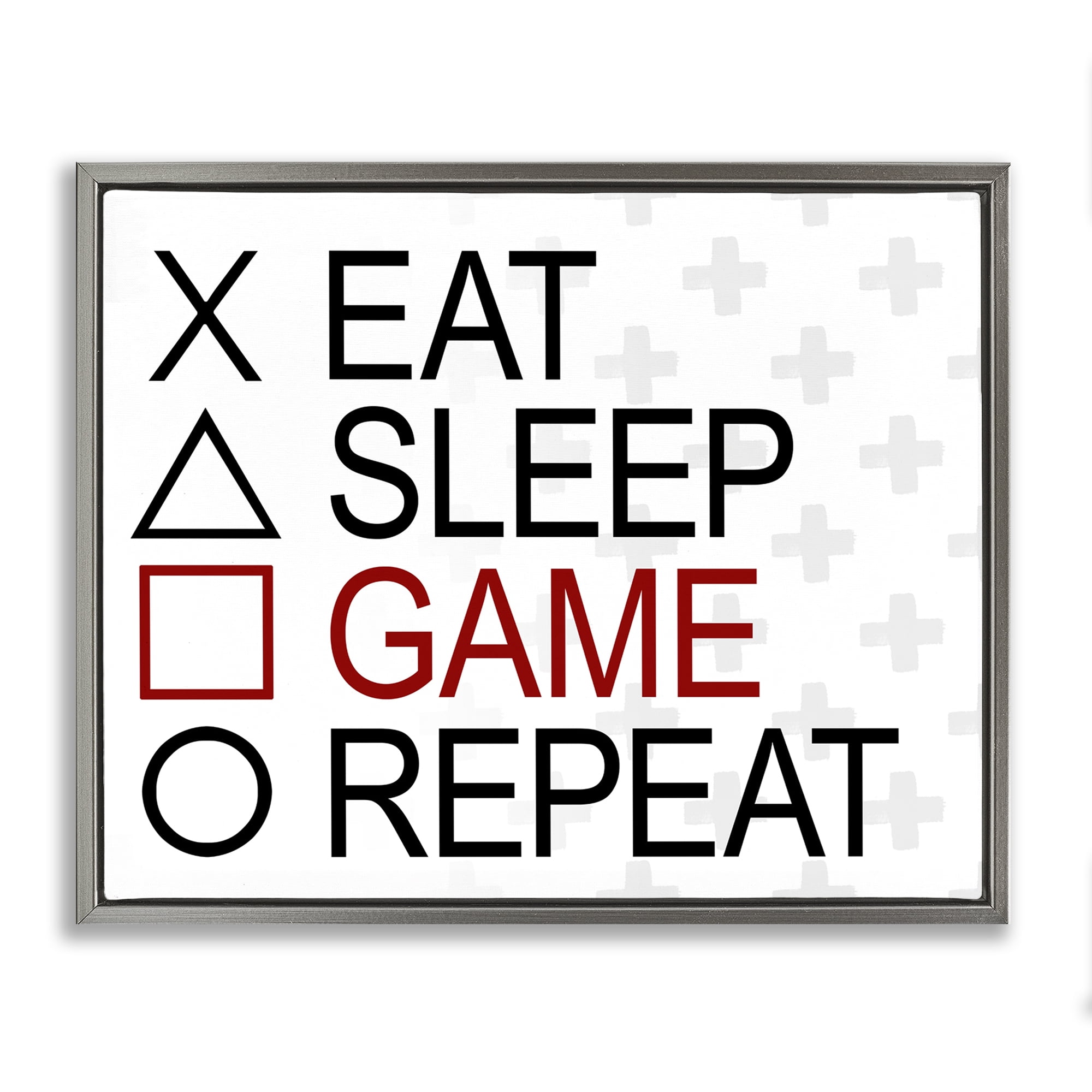 Stupell Industries Gamer Button Shapes Entertainment Painting Gray Floater Framed Canvas Art Print Wall Art, 21 x 17