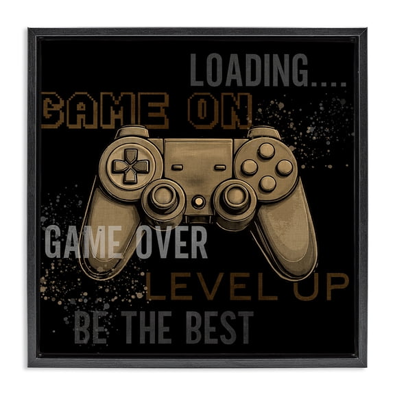 Stupell Industries Gamer Controls Phrases Quotes and Sayings Painting Black Floater Framed Canvas Art Print Wall Art, 25 x 25