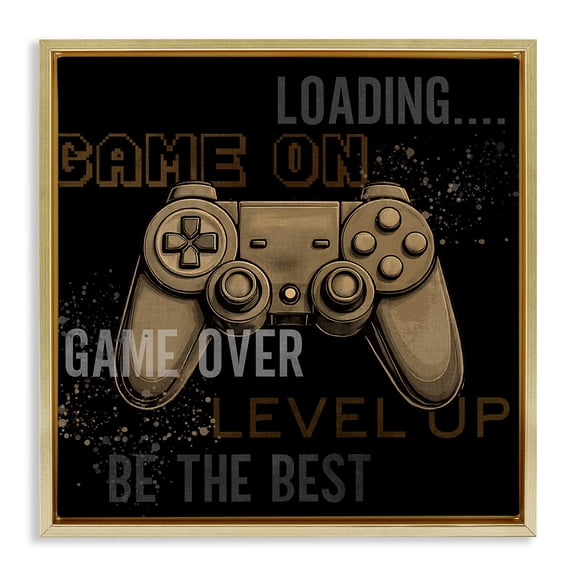 Stupell Industries Gamer Controls Phrases Quotes and Sayings Painting Gold Floater Framed Canvas Art Print Wall Art, 18 x 18
