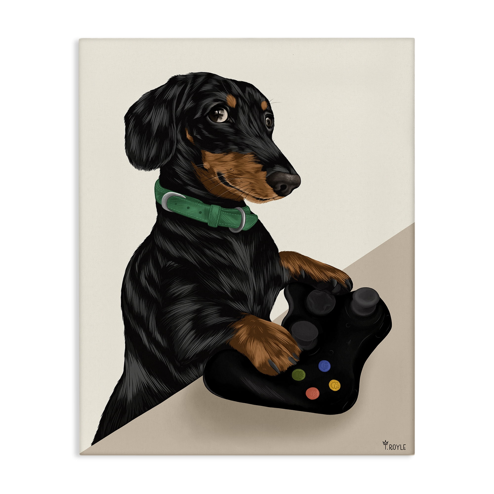 Stupell Industries Gamer Dachshund Dog Animals & Insects Painting Gallery Wrapped Canvas Art Print Wall Art, 30 x 40