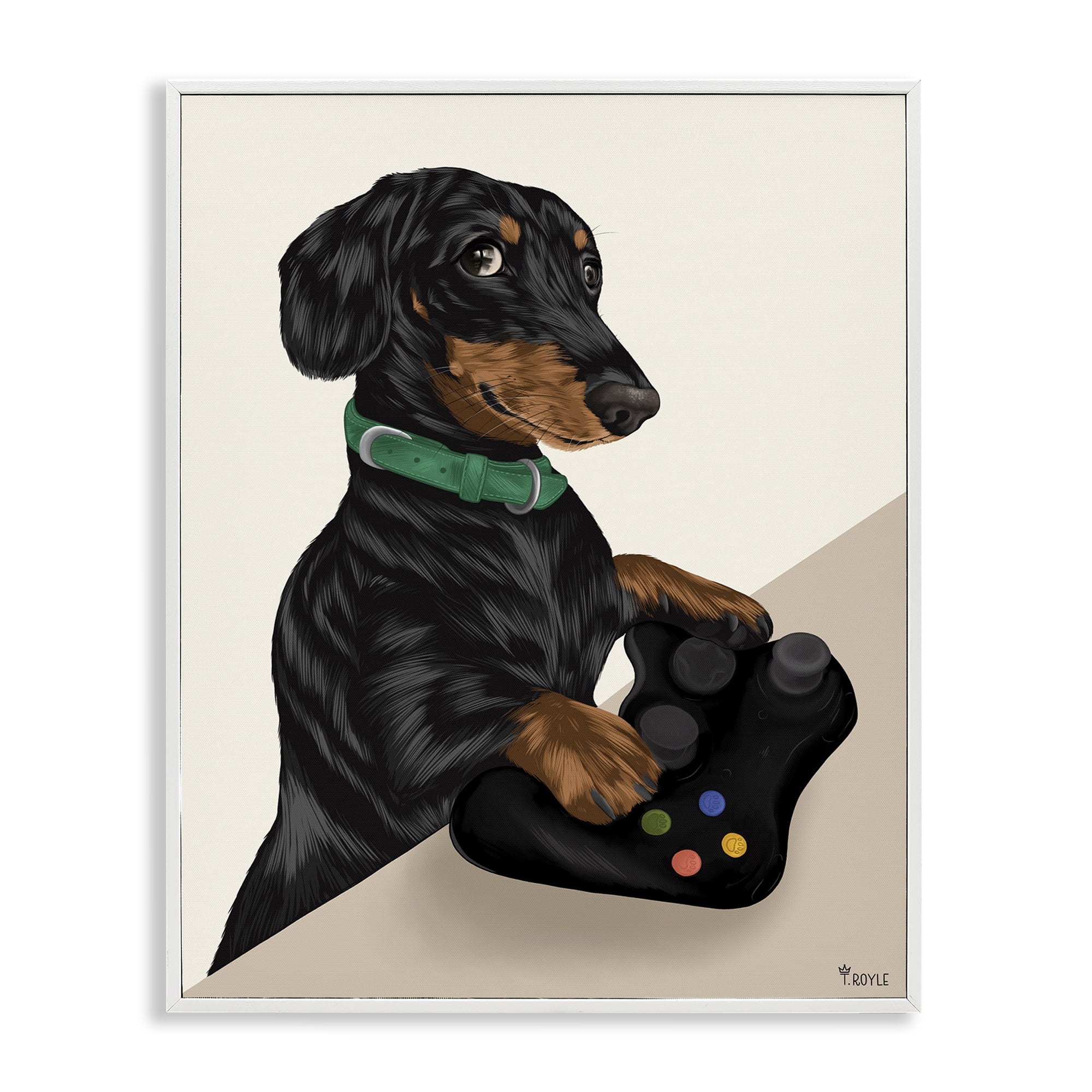 Stupell Industries Gamer Dachshund Dog Animals & Insects Painting White Framed Art Print Wall Art, 24 x 30