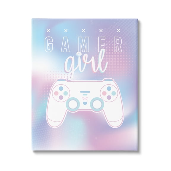 Stupell Industries Gamer Girl Pastel Typography Video Game Controller Canvas Wall Art, 36 x 48, Design by Angela Nickeas