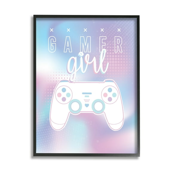 Stupell Industries Gamer Girl Pastel Typography Video Game Controller Framed Wall Art, 24 x 30, Design by Angela Nickeas