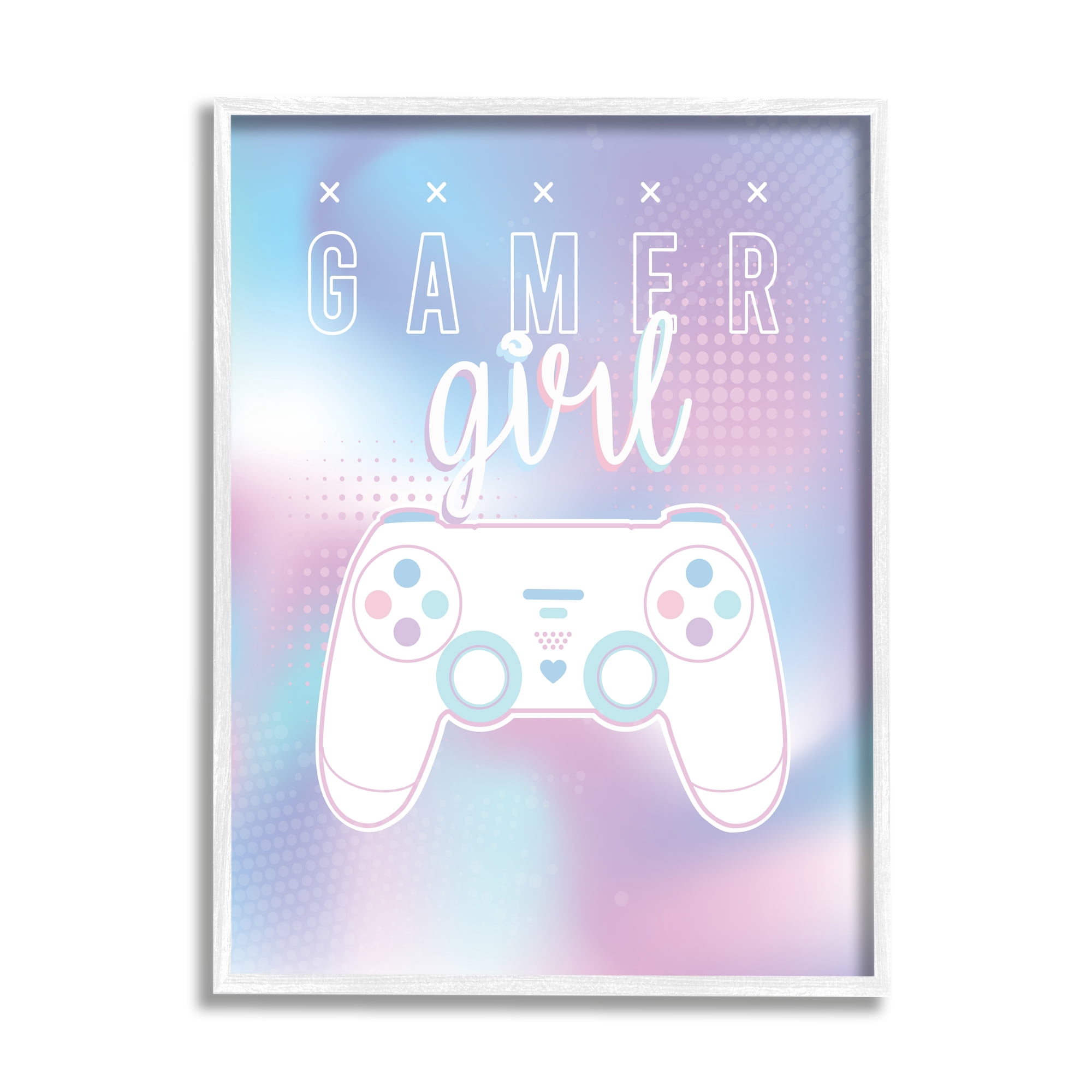 Stupell Industries Gamer Girl Pastel Typography Video Game Controller Framed Wall Art, 24 x 30, Design by Angela Nickeas