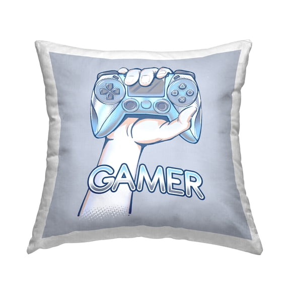 Stupell Industries Gamer Hand Holding Blue Controller Square Decorative Printed Throw Pillow, 18 x 18,