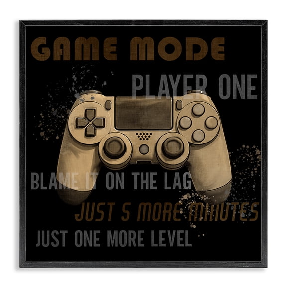 Stupell Industries Gamer Phrases Vintage Style Quotes and Sayings Painting Black Framed Art Print Wall Art, 12 x 12