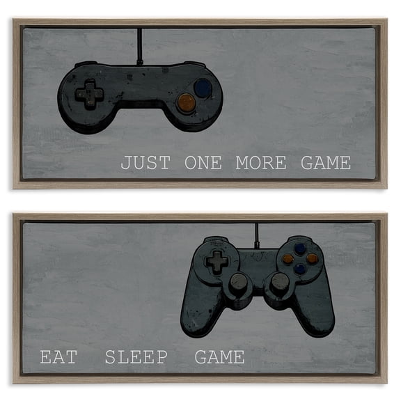 Stupell Industries Gamer Phrases on Grey Quotes and Sayings Painting Brown Floater Framed Canvas Art Print Wall Art, 25 x 11, Set of 2