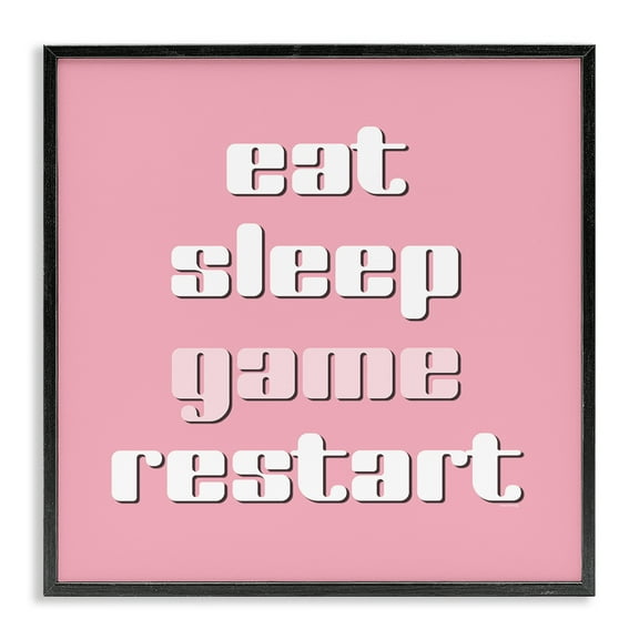 Stupell Industries Gamer Phrases on Pink Quotes and Sayings Painting Black Framed Art Print Wall Art, 12 x 12