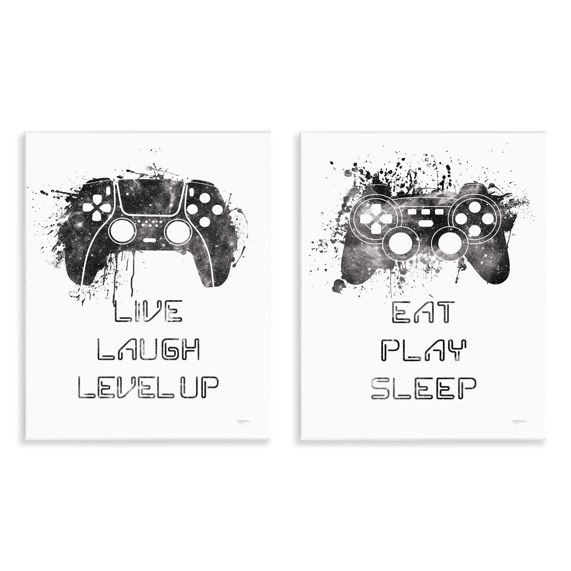 Stupell Industries Gamer Play Splash Controllers Text & Numbers Painting Unframed Art Print Wall Art, 11 x 14, Set of 2