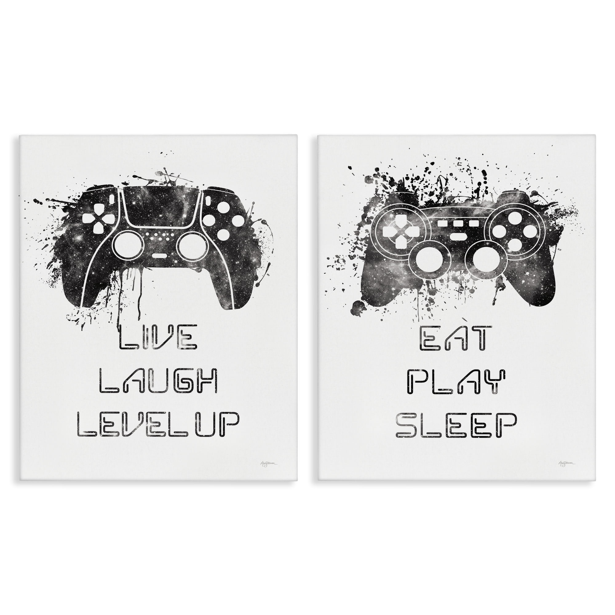 Stupell Industries Gamer Play Splash Controllers Text & Numbers Painting Wrapped Canvas Art Print Wall Art, 24 x 30, Set of 2