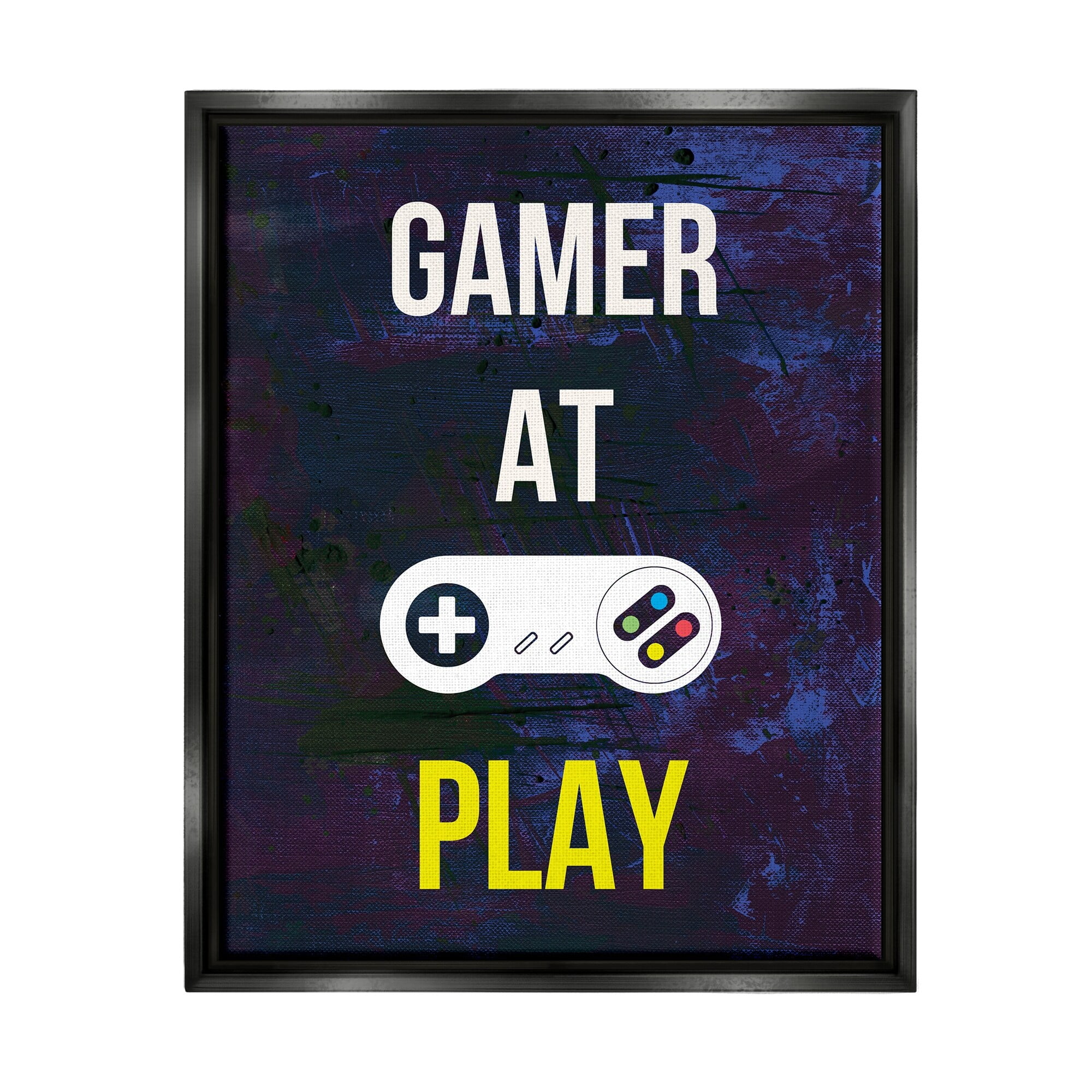 Stupell Industries Gamer At Play Vivid Layered Background Controller Graphic Art Jet Black Floating Framed Canvas Print Wall Art, Design by Annie Warren