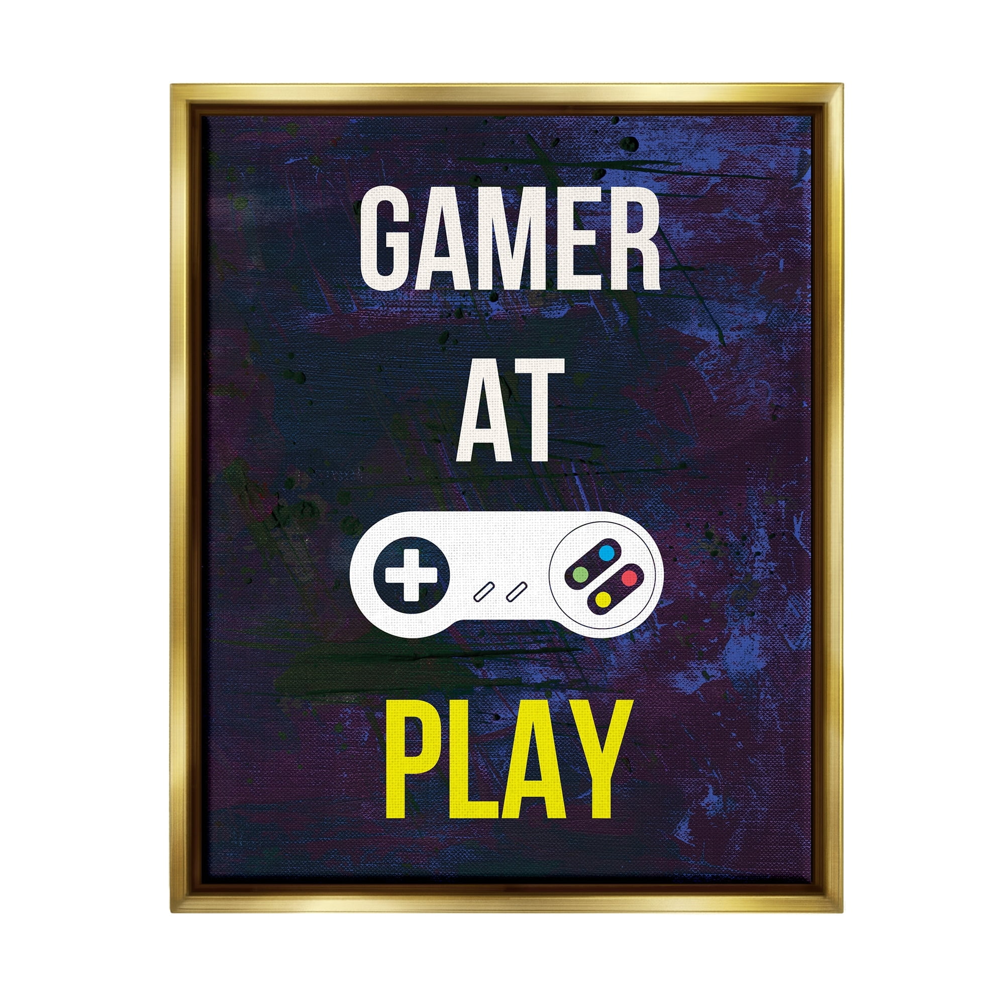 Stupell Industries Gamer At Play Vivid Layered Background Controller Graphic Art Metallic Gold Floating Framed Canvas Print Wall Art, Design by Annie Warren