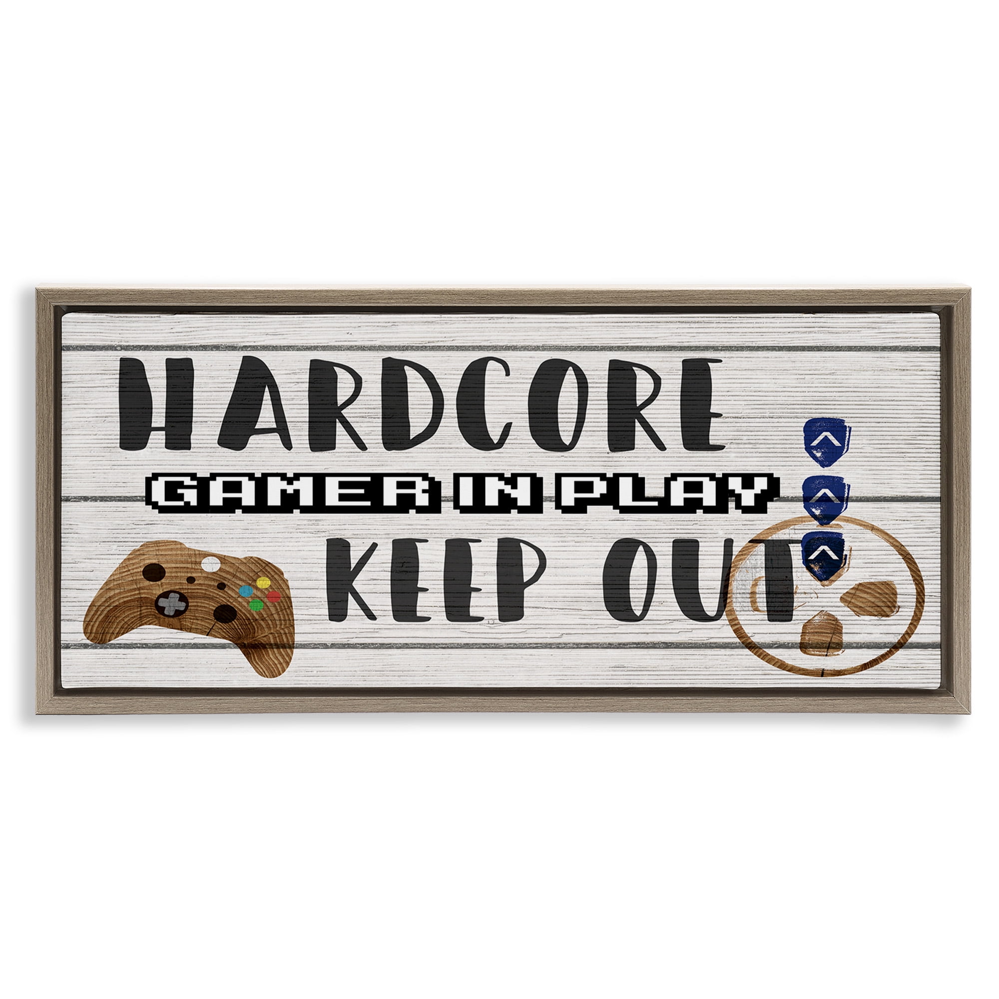 Stupell Industries Gamer Playroom Sign Typography Painting Brown Floater Framed Canvas Art Print Wall Art, 31 x 14