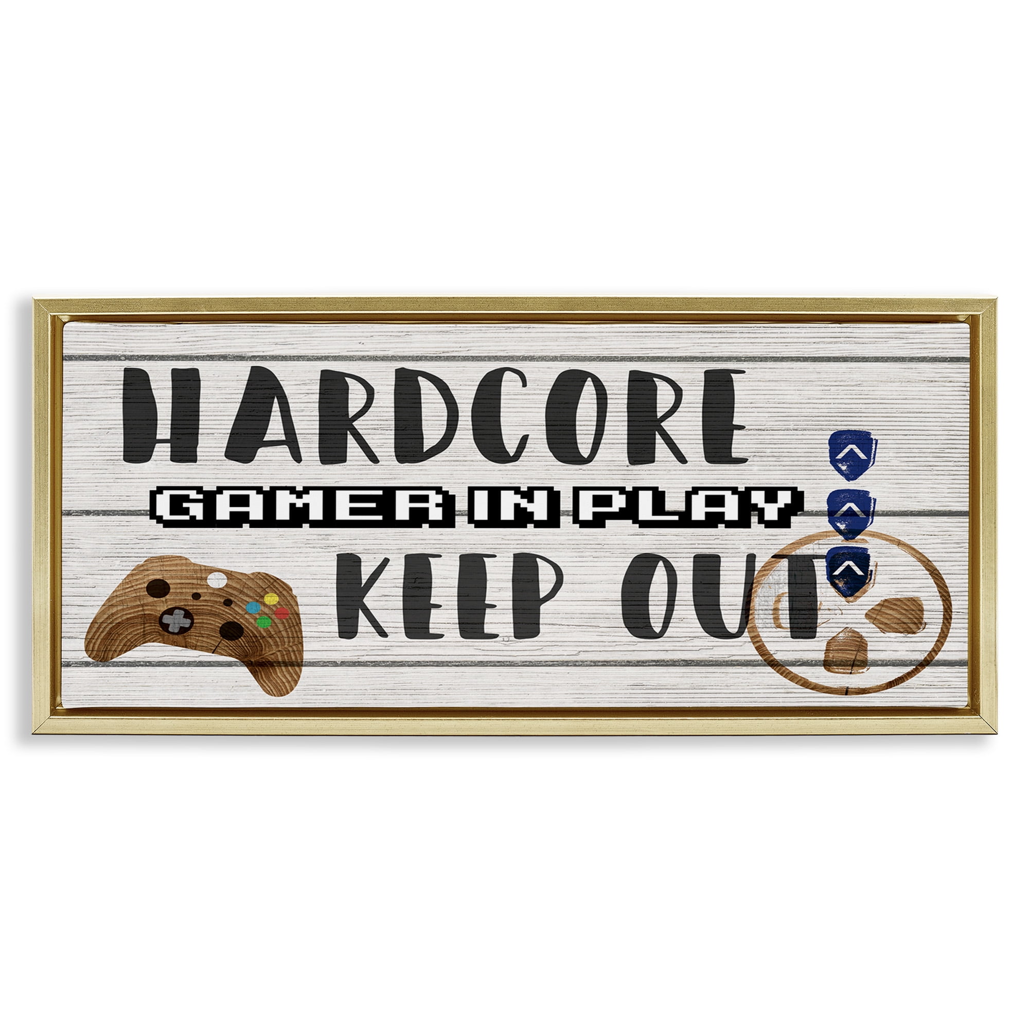 Stupell Industries Gamer Playroom Sign Typography Painting Gold Floater Framed Canvas Art Print Wall Art, 25 x 11