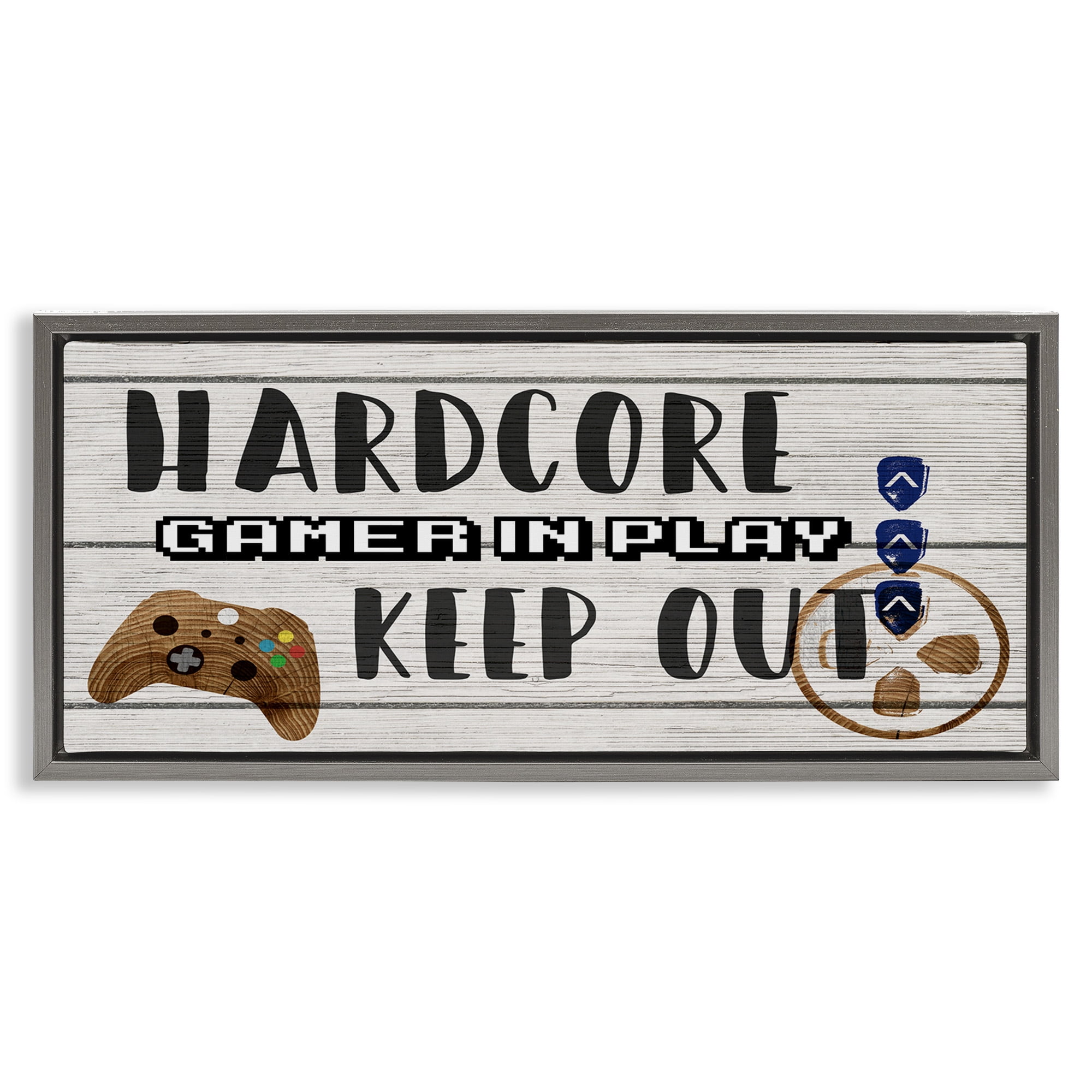 Stupell Industries Gamer Playroom Sign Typography Painting Gray Floater Framed Canvas Art Print Wall Art, 25 x 11