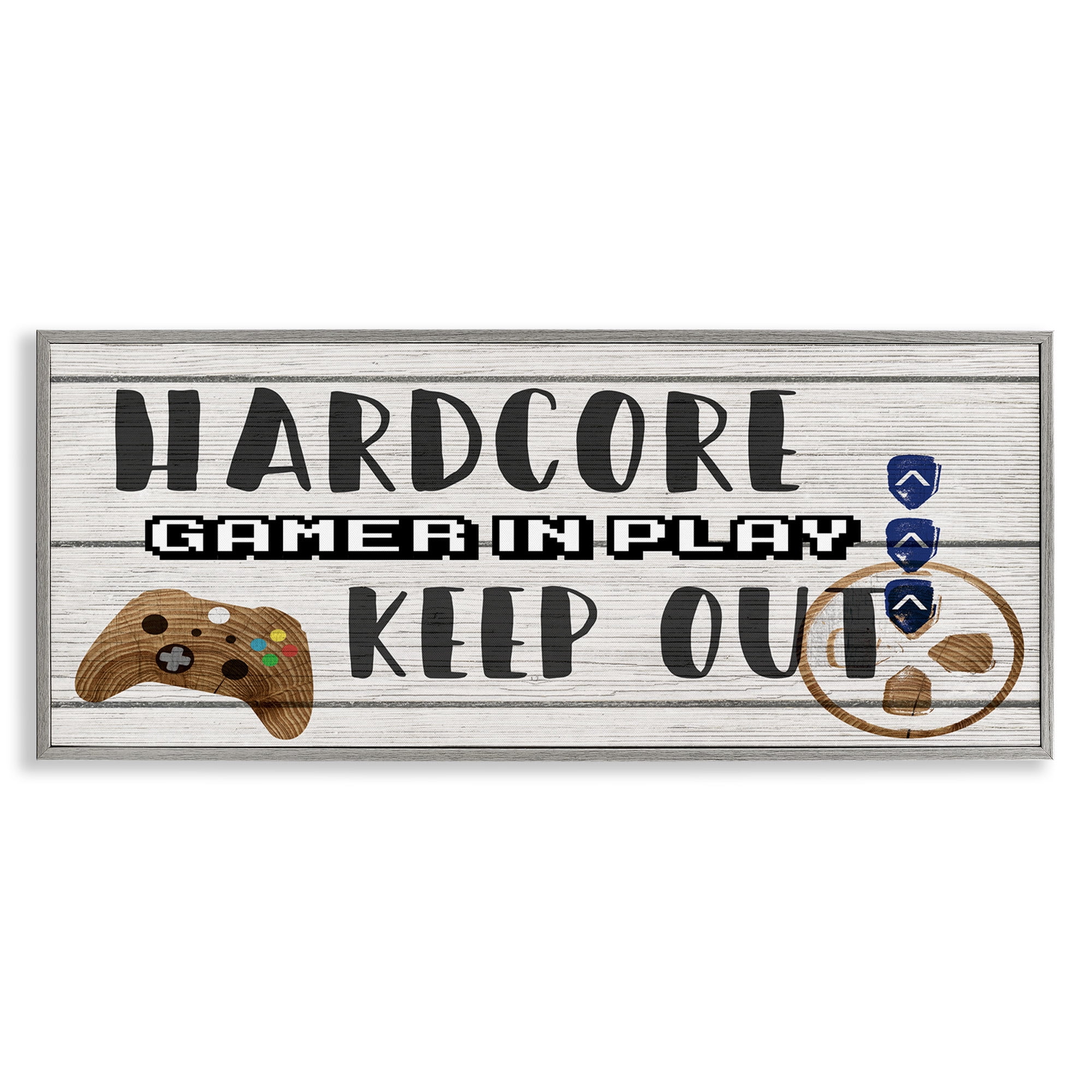 Stupell Industries Gamer Playroom Sign Typography Painting Gray Framed Art Print Wall Art, 30 x 13