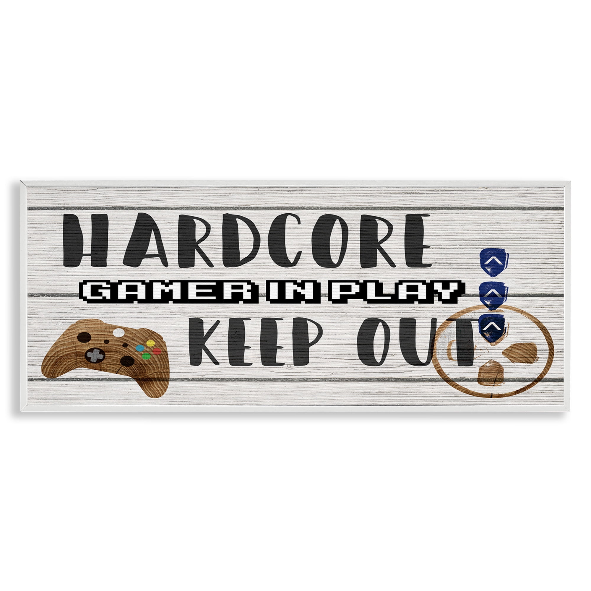 Stupell Industries Gamer Playroom Sign Typography Painting White Framed Art Print Wall Art, 30 x 13