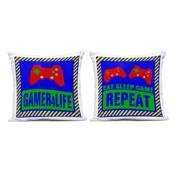 Stupell Industries Gamer Quotes with Stripes 2 Piece Outdoor Printed Pillow Set, design by Marcus Prime