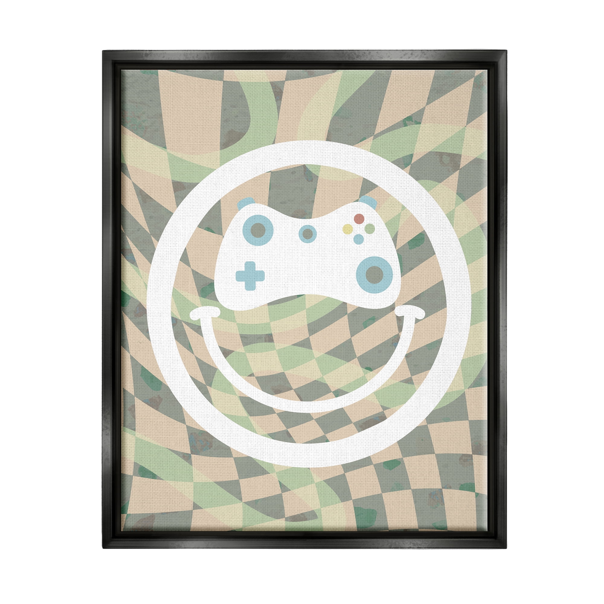 Stupell Industries Gamer Smile Patterned Abstract Painting Black Floater Framed Art Print Wall Art, 25 x 31