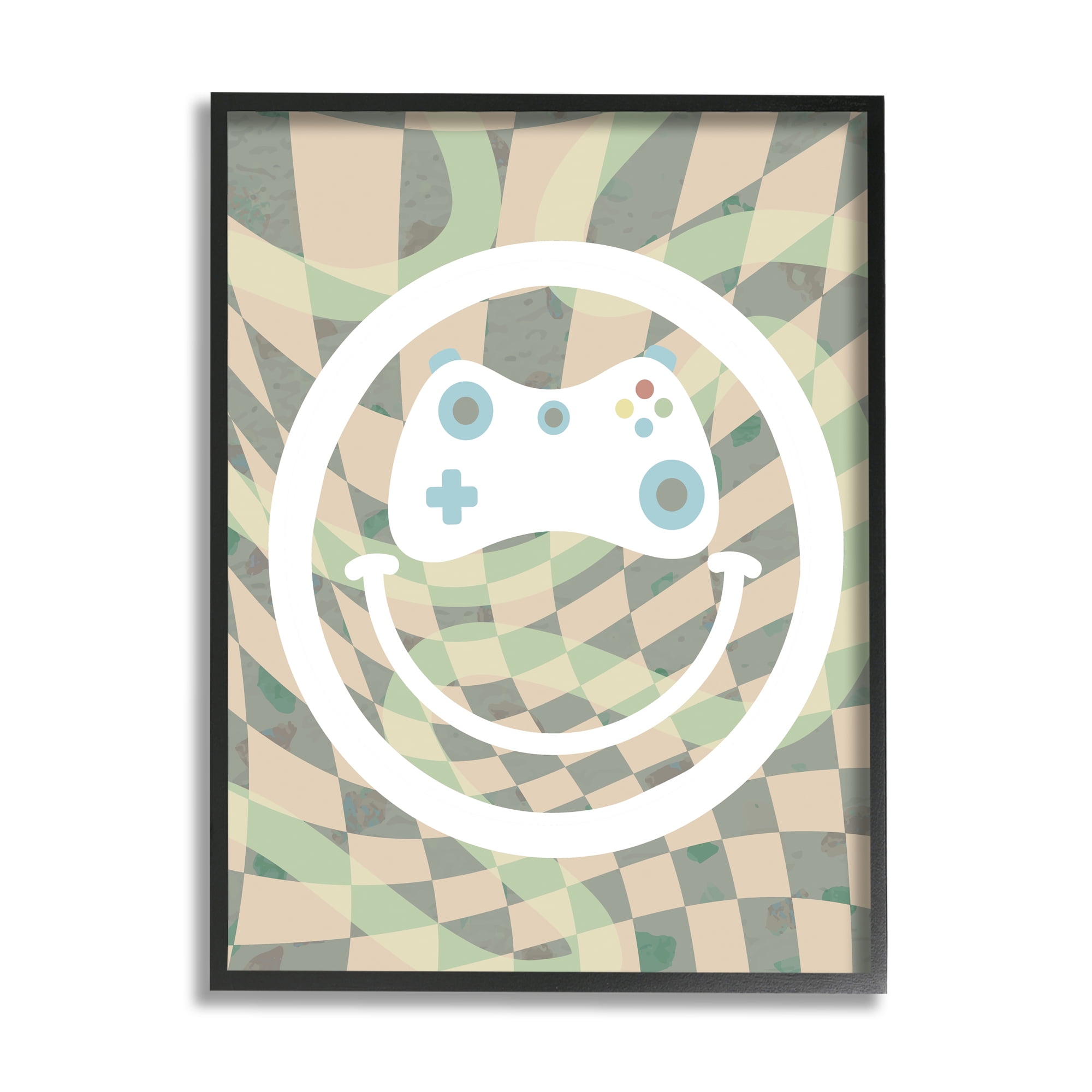Stupell Industries Gamer Smile Patterned Abstract Painting Black Framed Art Print Wall Art, 16 x 20