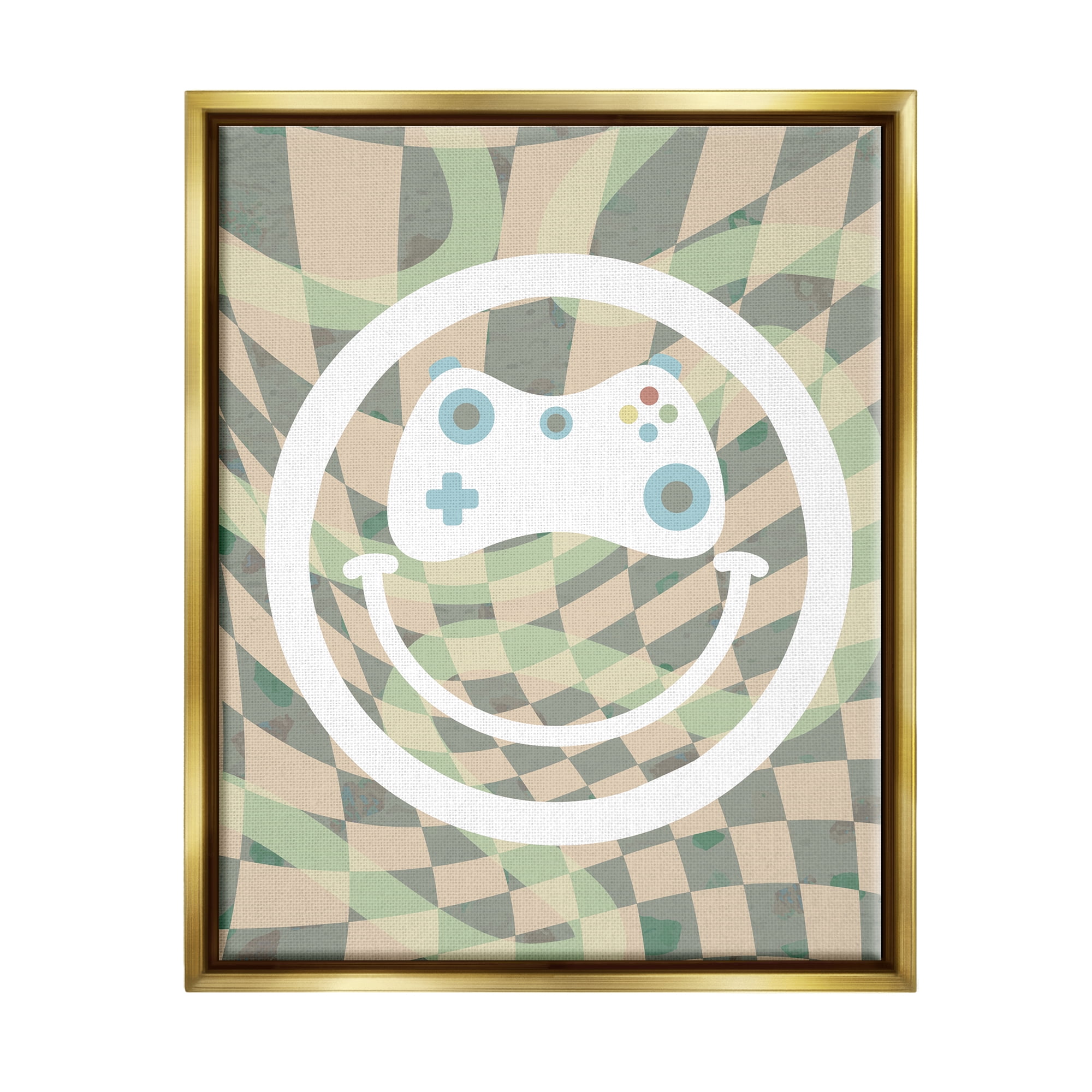 Stupell Industries Gamer Smile Patterned Abstract Painting Gold Floater Framed Art Print Wall Art, 25 x 31