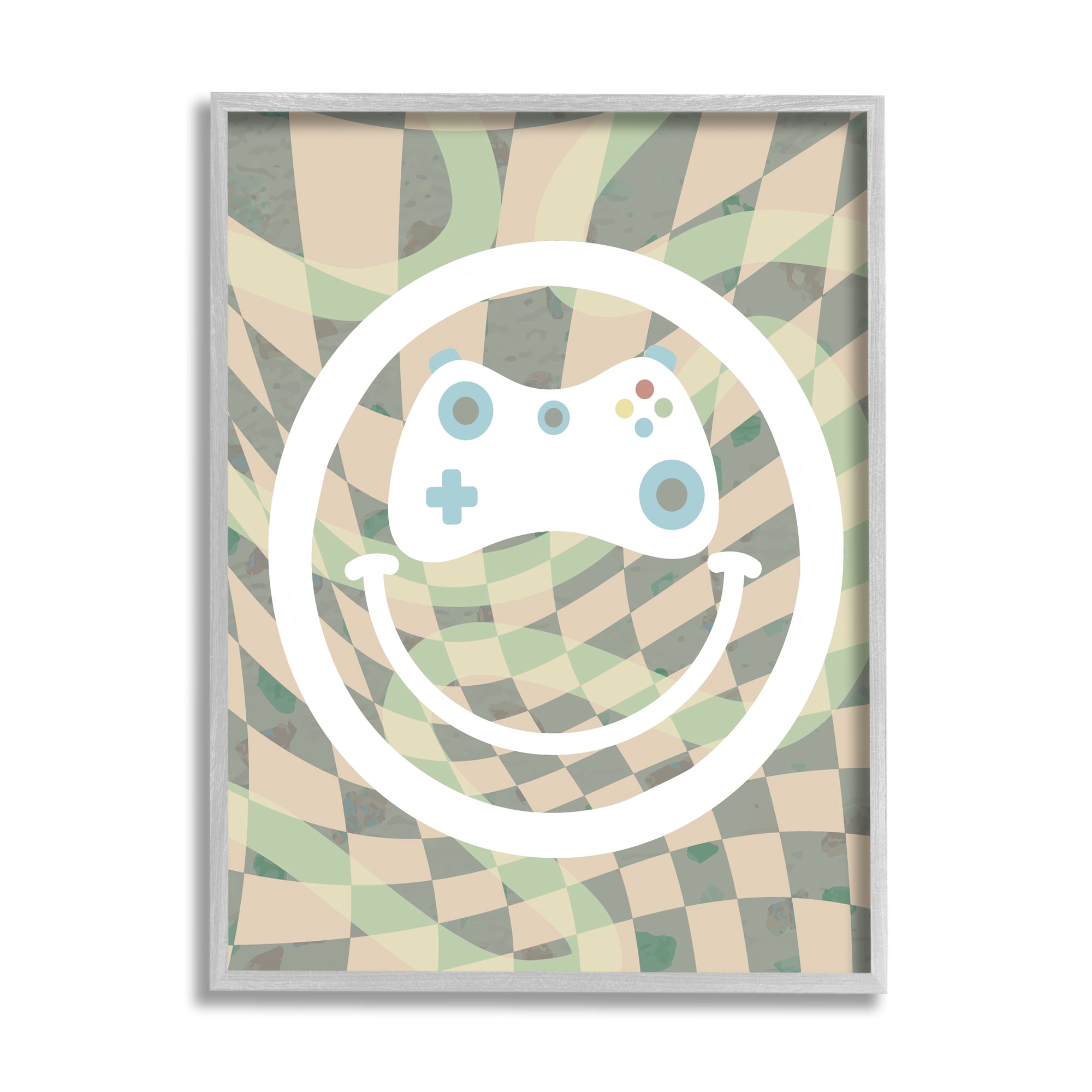 Stupell Industries Gamer Smile Patterned Abstract Painting Gray Framed Art Print Wall Art, 24 x 30