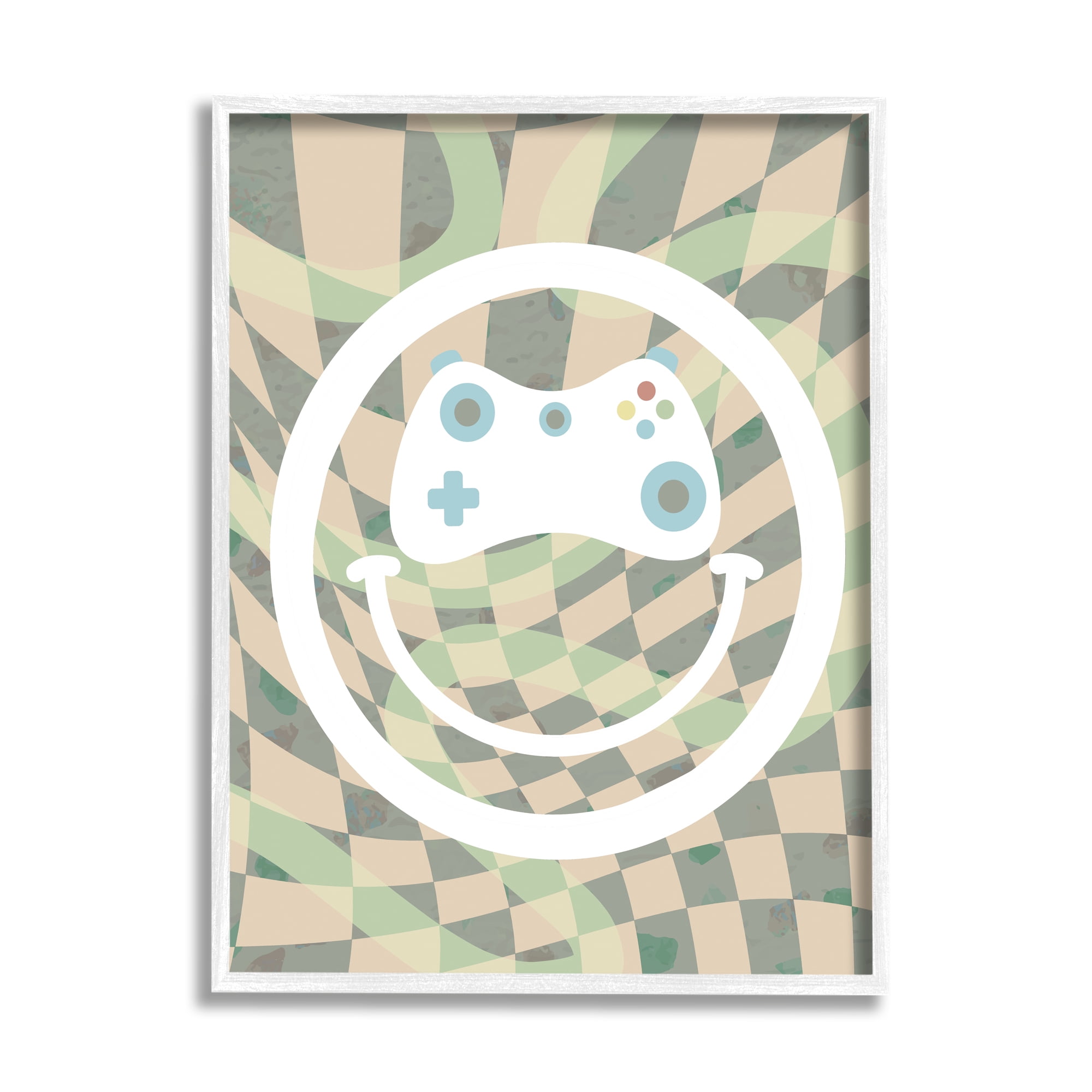 Stupell Industries Gamer Smile Patterned Abstract Painting White Framed Art Print Wall Art, 11 x 14