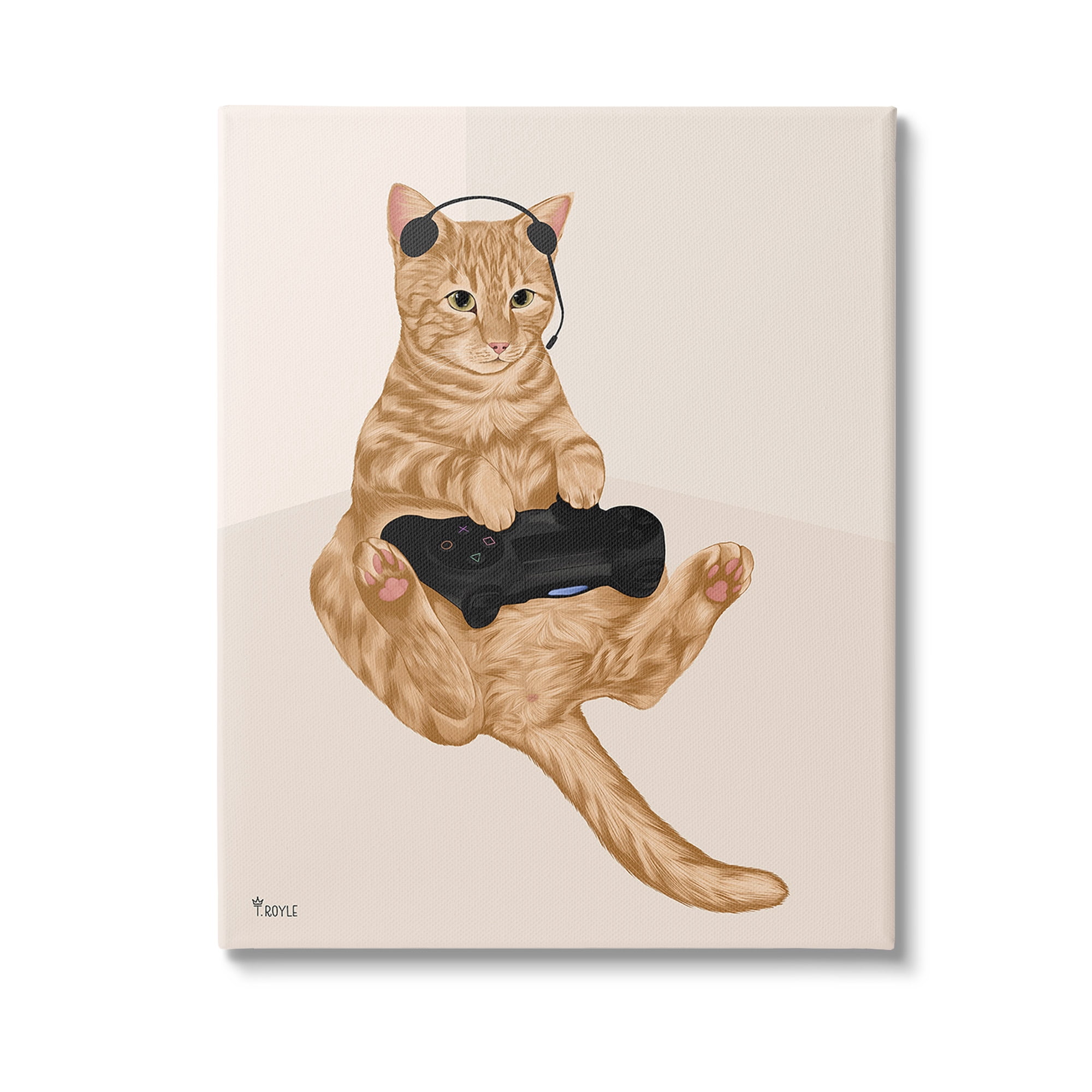 Stupell Industries Gamer Tabby Cat Animals & Insects Painting Gallery Wrapped Canvas Art Print Wall Art, 24 x 30