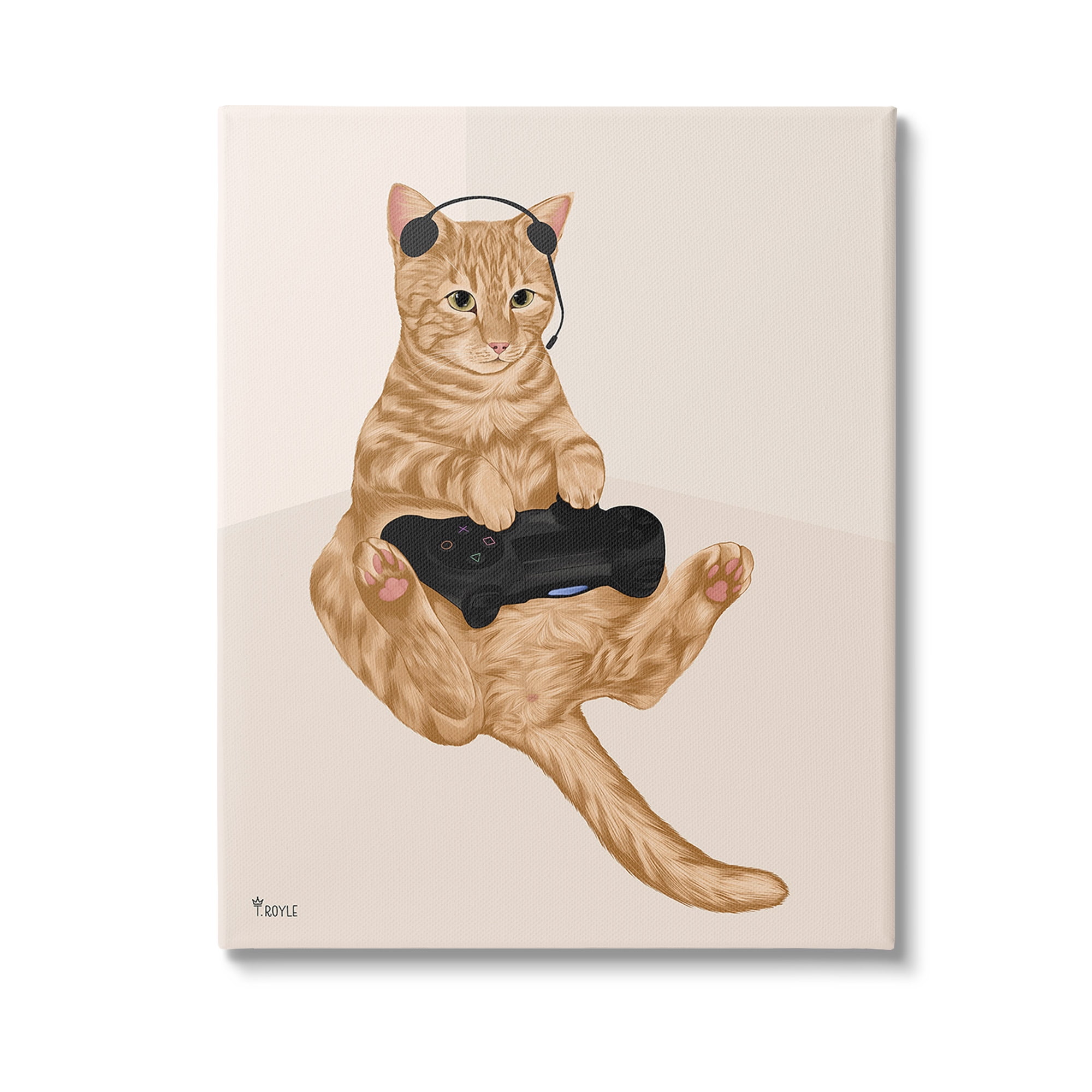 Stupell Industries Gamer Tabby Cat Animals & Insects Painting Gallery Wrapped Canvas Art Print Wall Art, 30 x 40