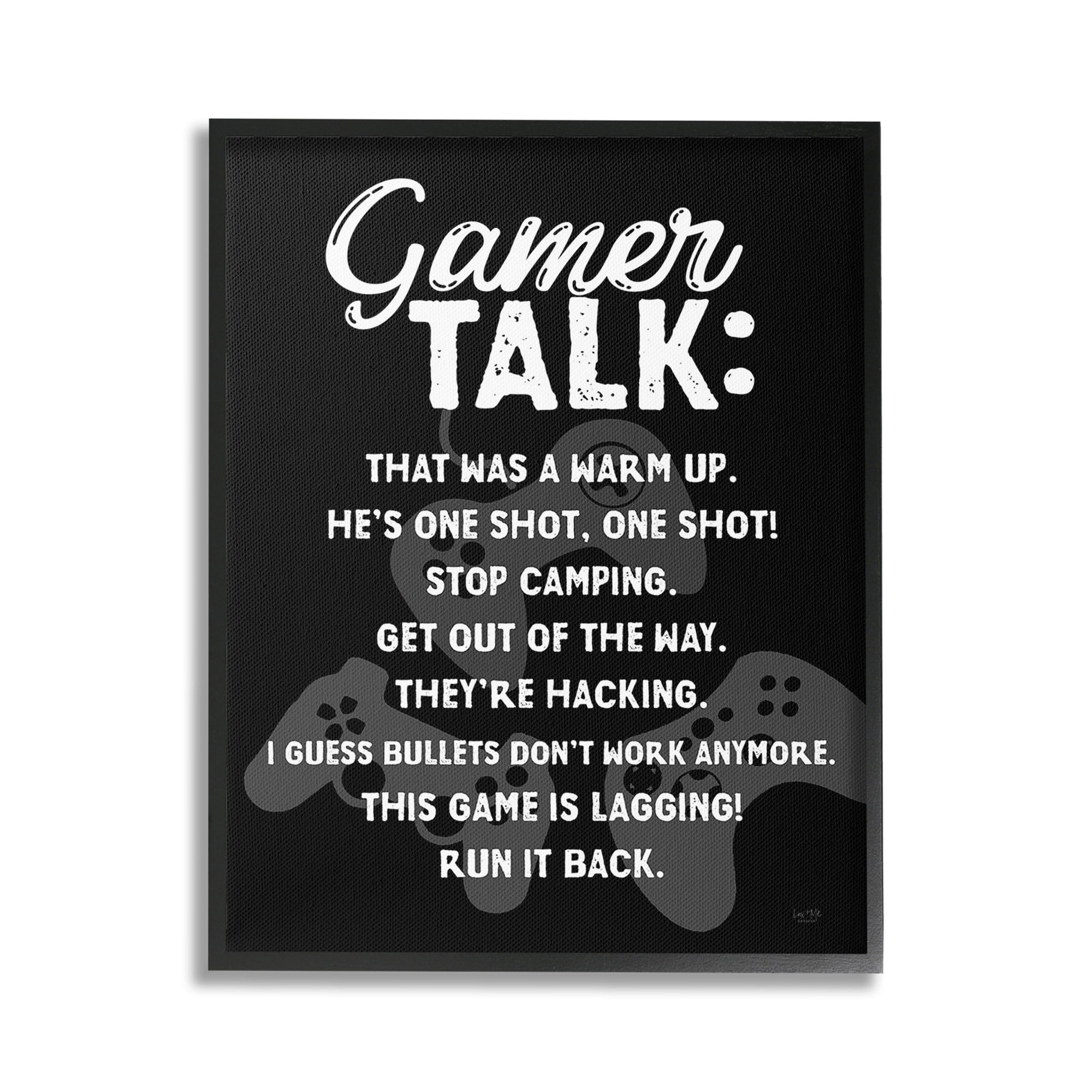 Stupell Industries Gamer Talk Phrases Typography Painting Black Framed Art Print Wall Art, 24 x 30