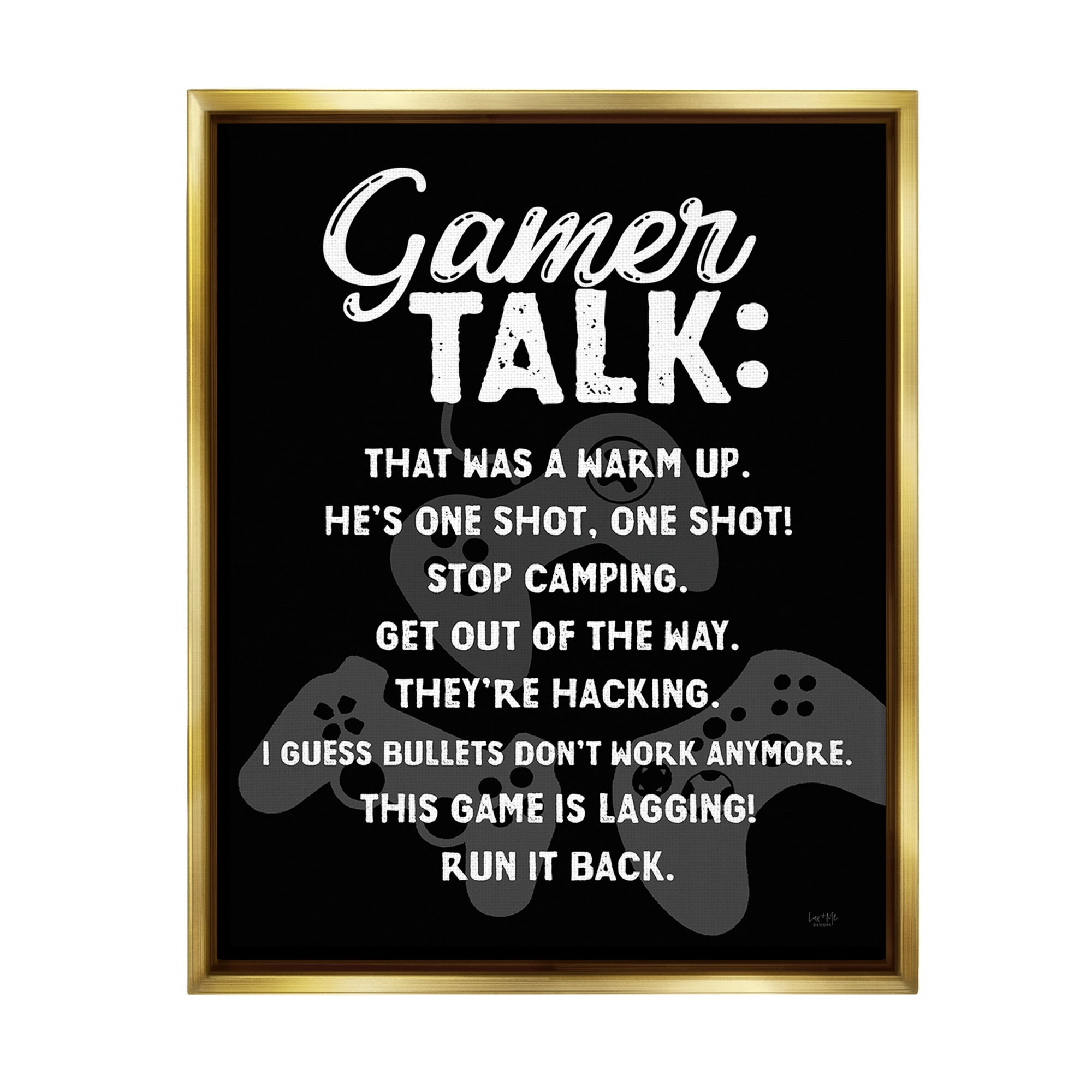 Stupell Industries Gamer Talk Phrases Typography Painting Gold Floater Framed Canvas Art Print Wall Art, 17 x 21