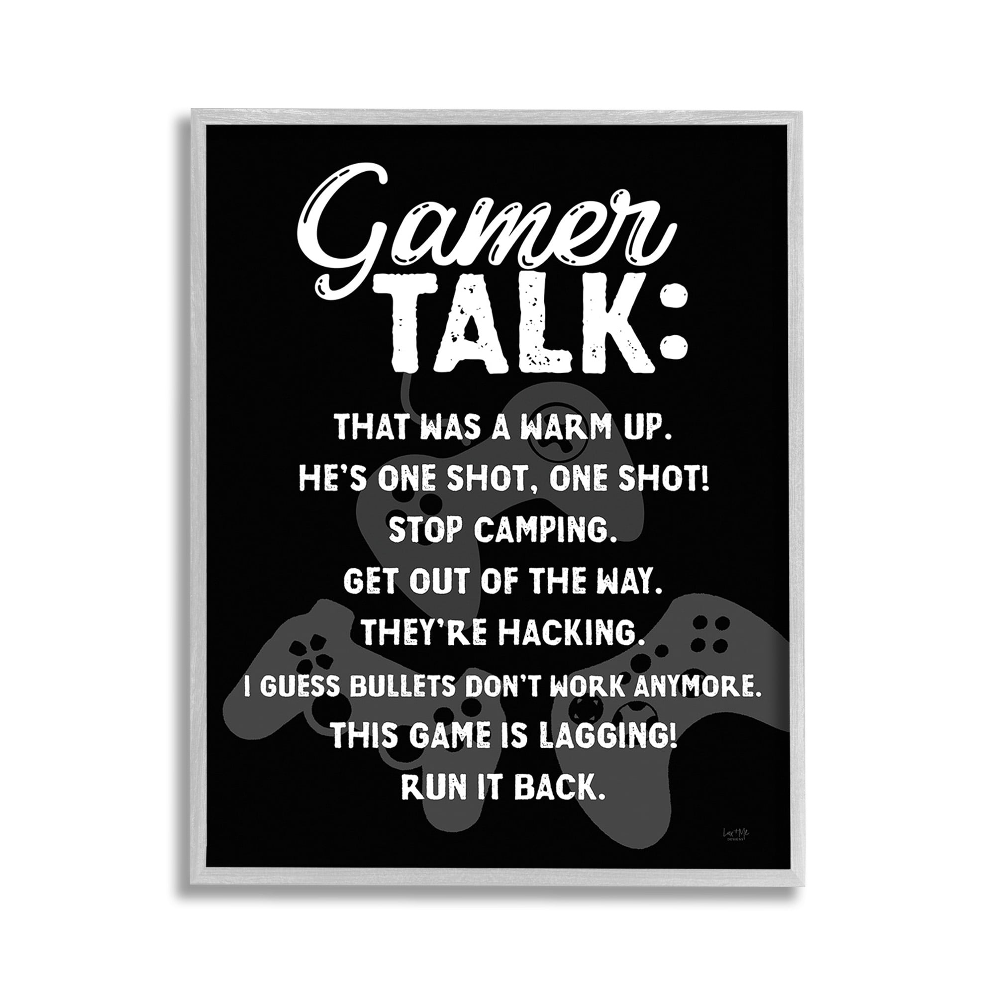 Stupell Industries Gamer Talk Phrases Typography Painting Gray Framed Art Print Wall Art, 11 x 14