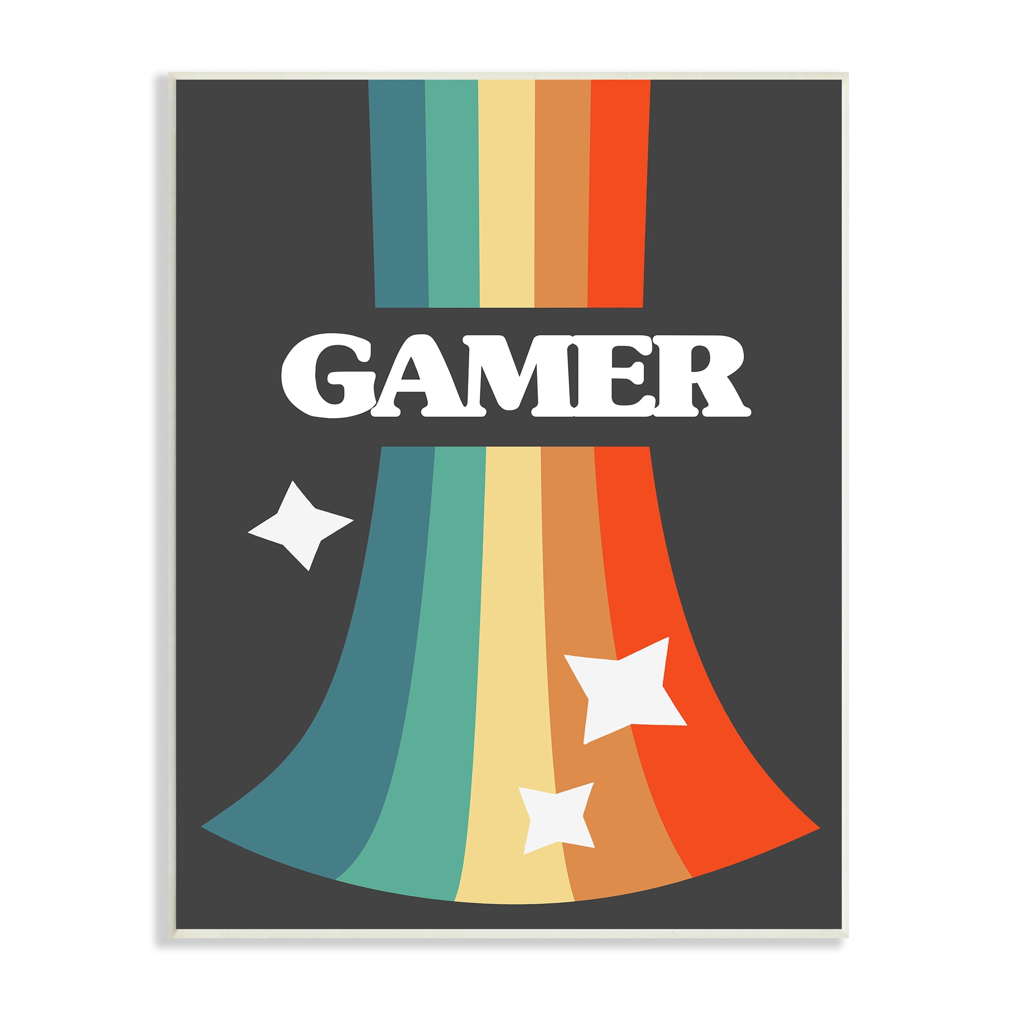 Stupell Industries Gamer Text Vintage Retro Rainbow Video Game Slang, 10 x 15, Design by Daphne Polselli
