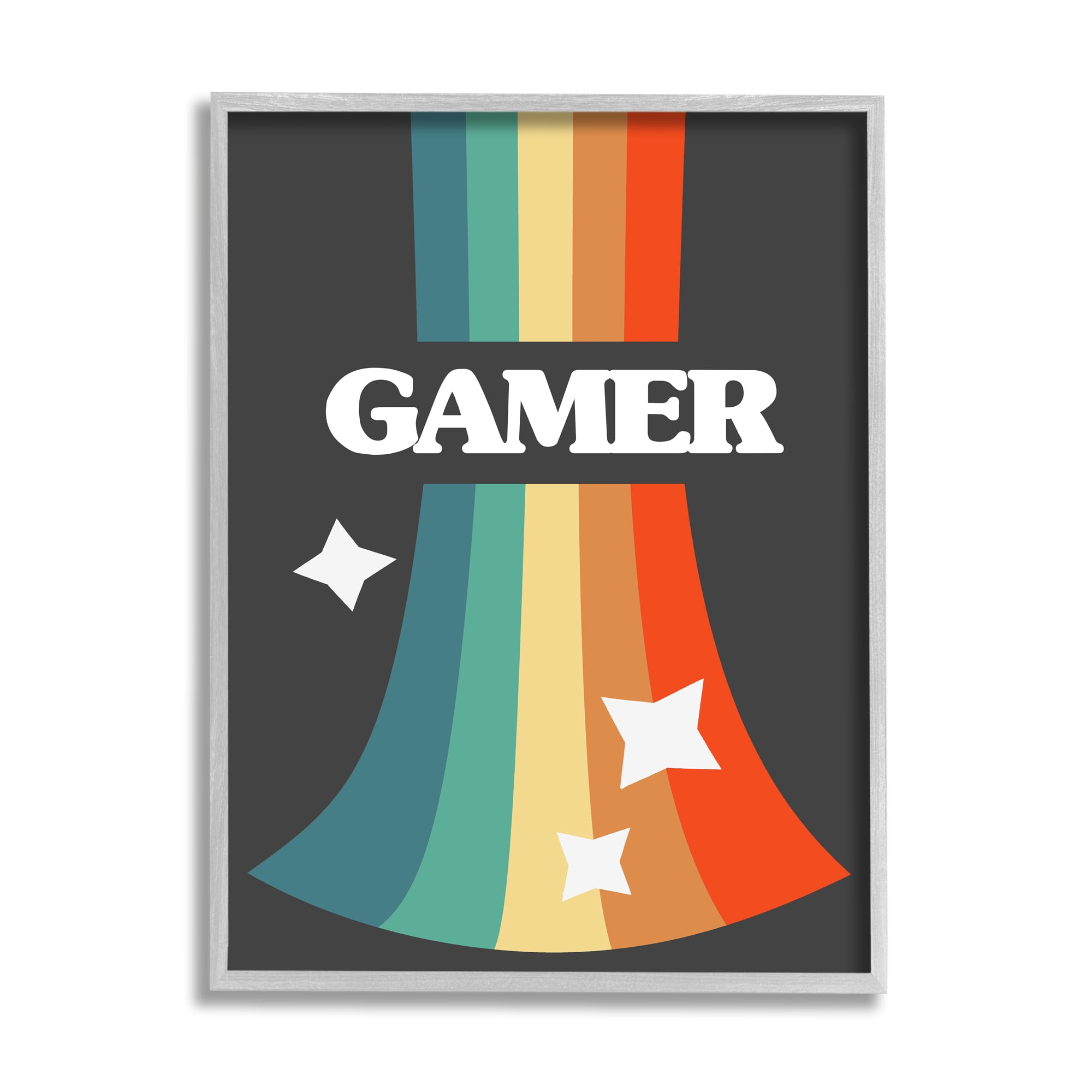 Stupell Industries Gamer Text Vintage Retro Rainbow Video Game Slang, 16 x 20, Design by Daphne Polselli