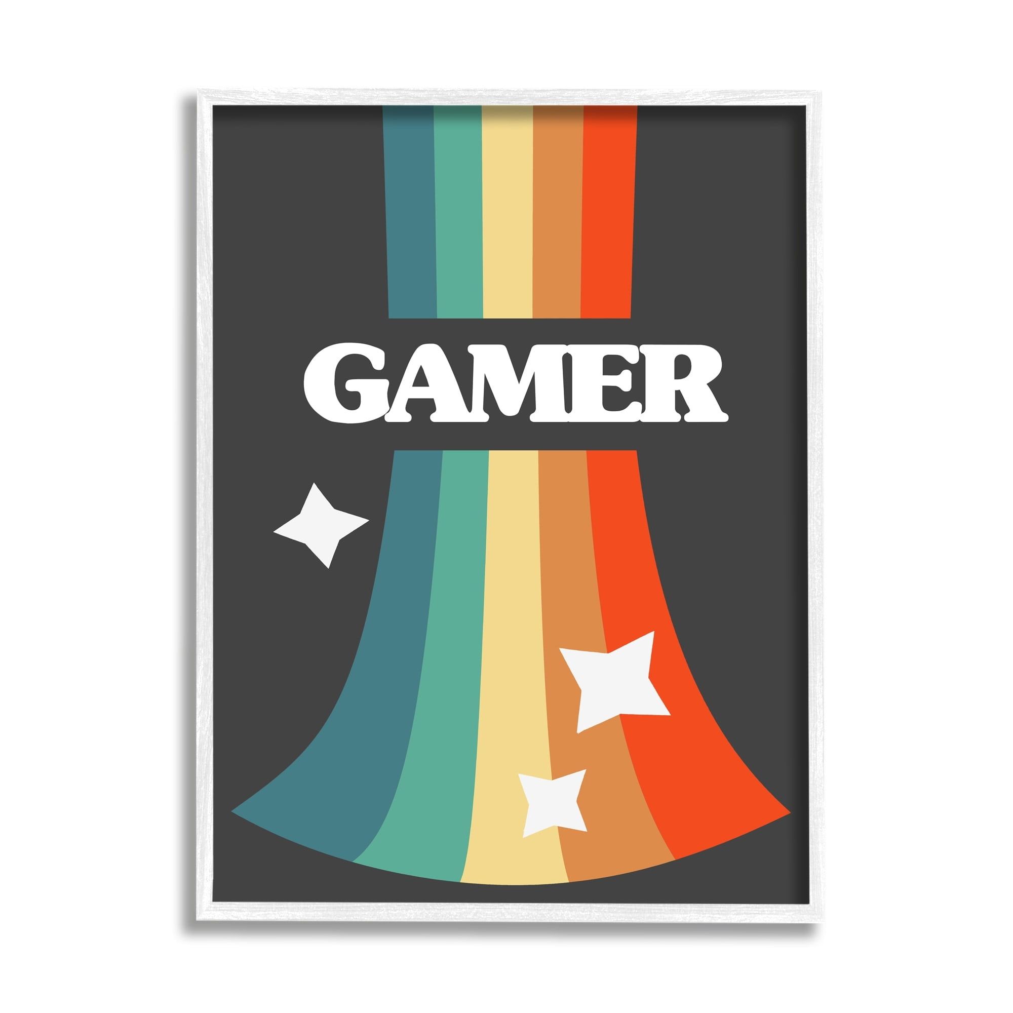 Stupell Industries Gamer Text Vintage Retro Rainbow Video Game Slang, 16 x 20, Design by Daphne Polselli