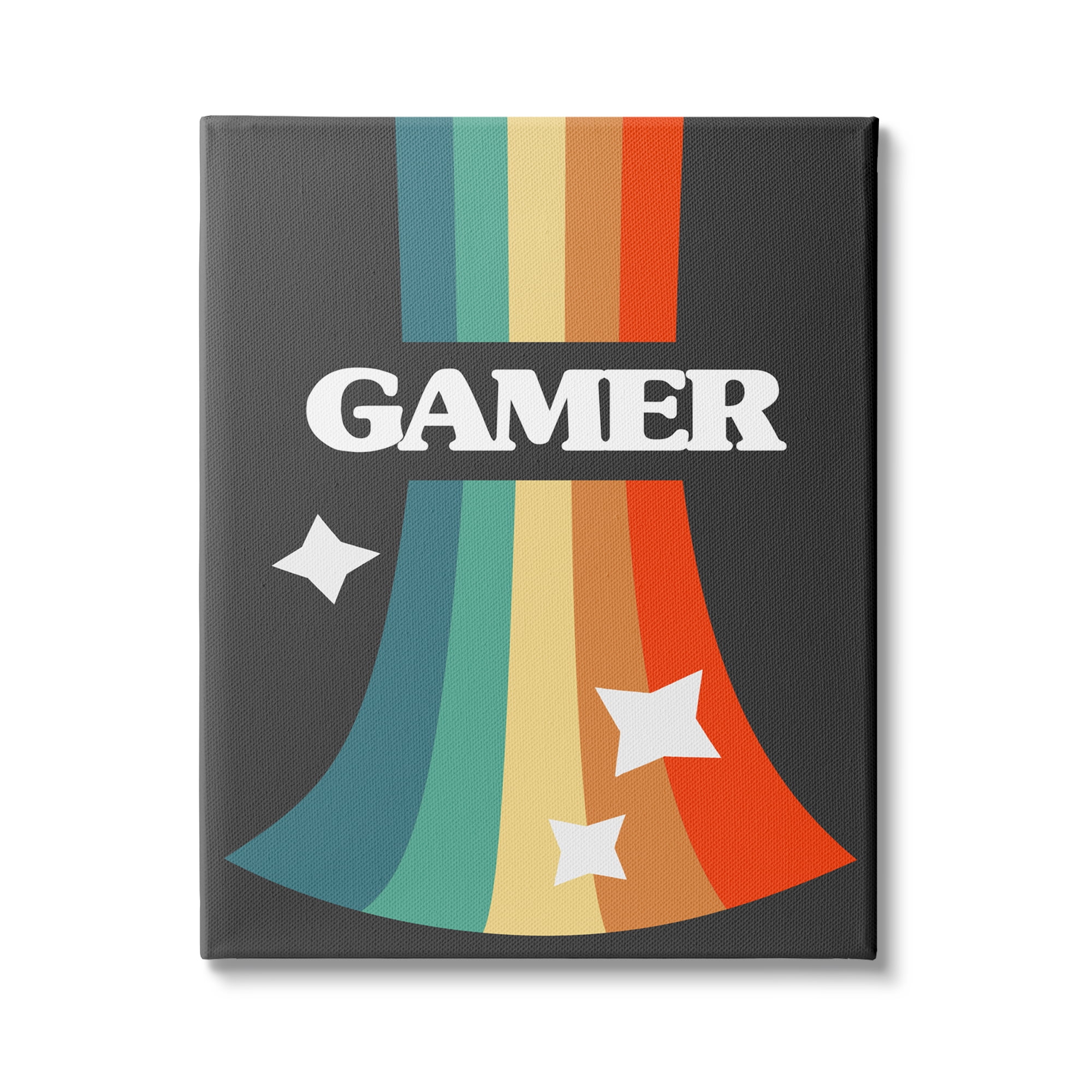 Stupell Industries Gamer Text Vintage Retro Rainbow Video Game Slang, 36 x 48, Design by Daphne Polselli