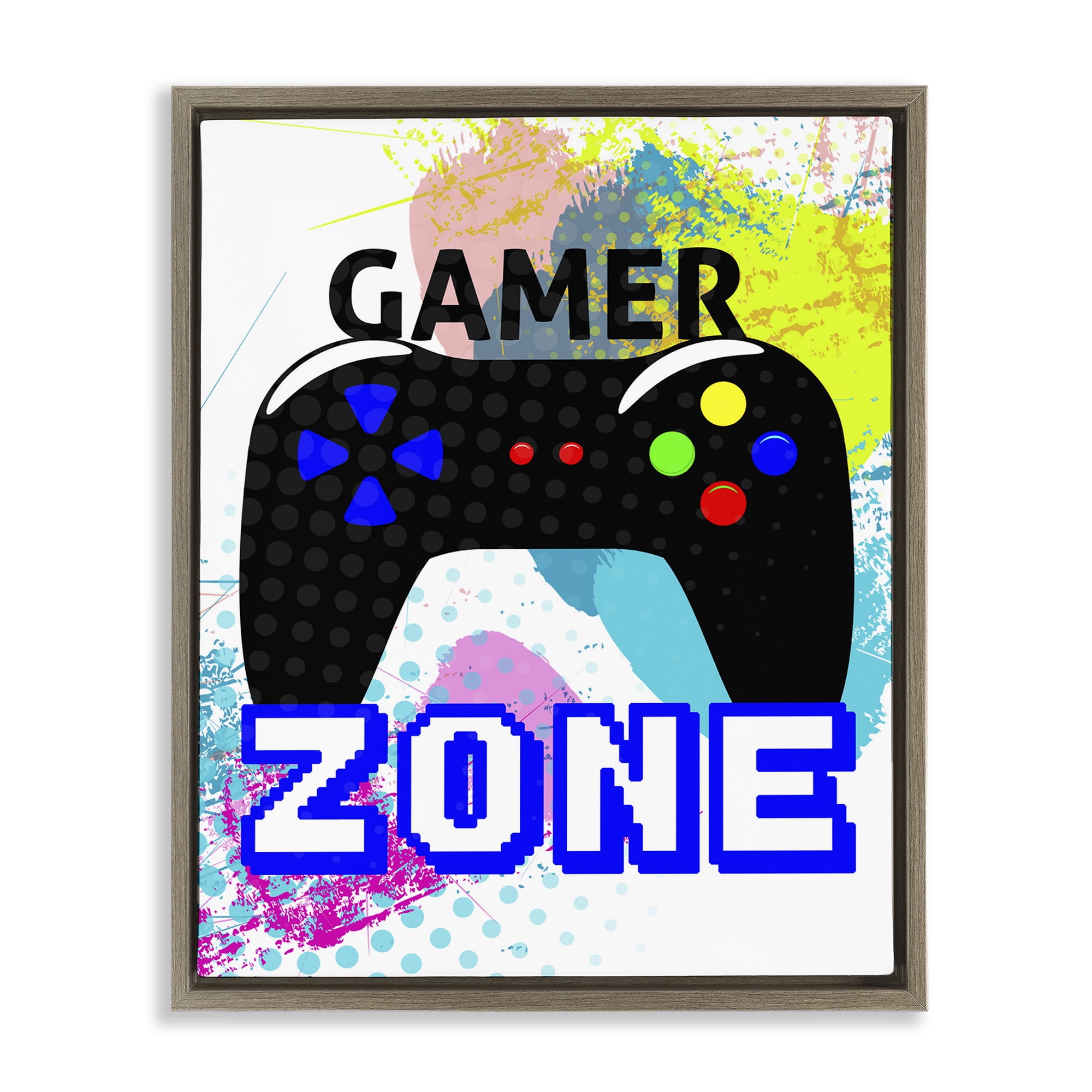 Stupell Industries Gamer Zone & Controller Typography Painting Brown Floater Framed Art Print Wall Art, 17 x 21
