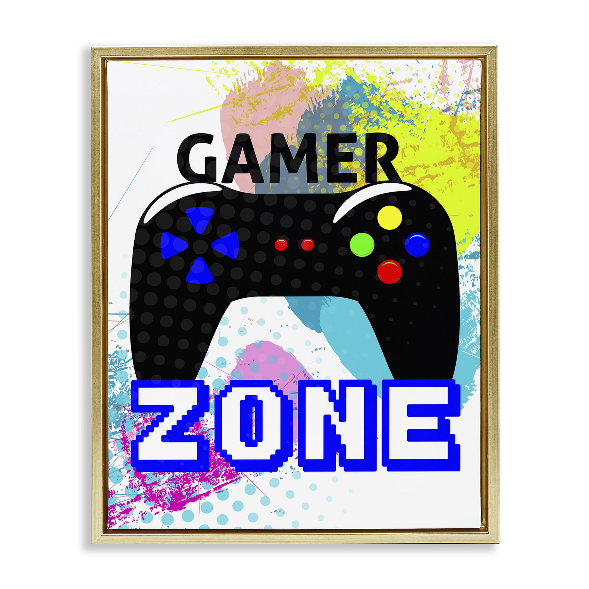 Stupell Industries Gamer Zone & Controller Typography Painting Gold Floater Framed Art Print Wall Art, 25 x 31
