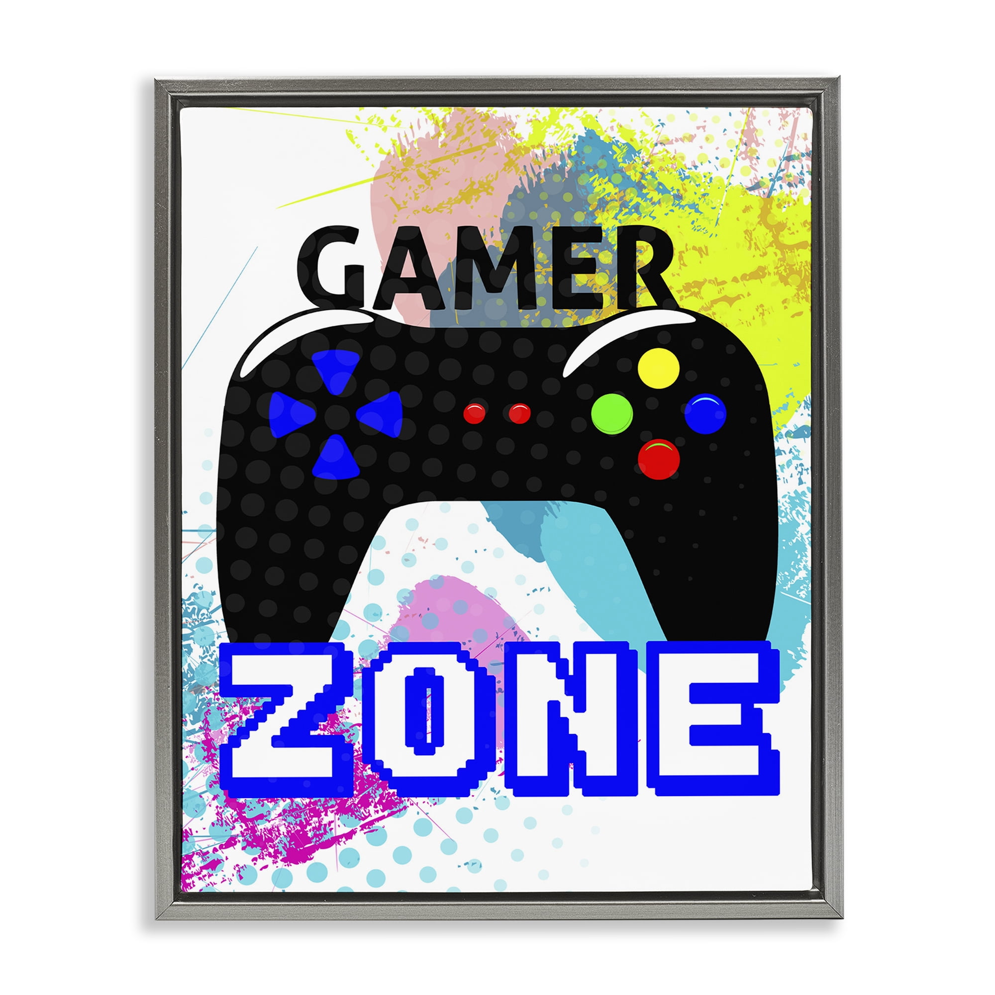 Stupell Industries Gamer Zone & Controller Typography Painting Gray Floater Framed Art Print Wall Art, 17 x 21