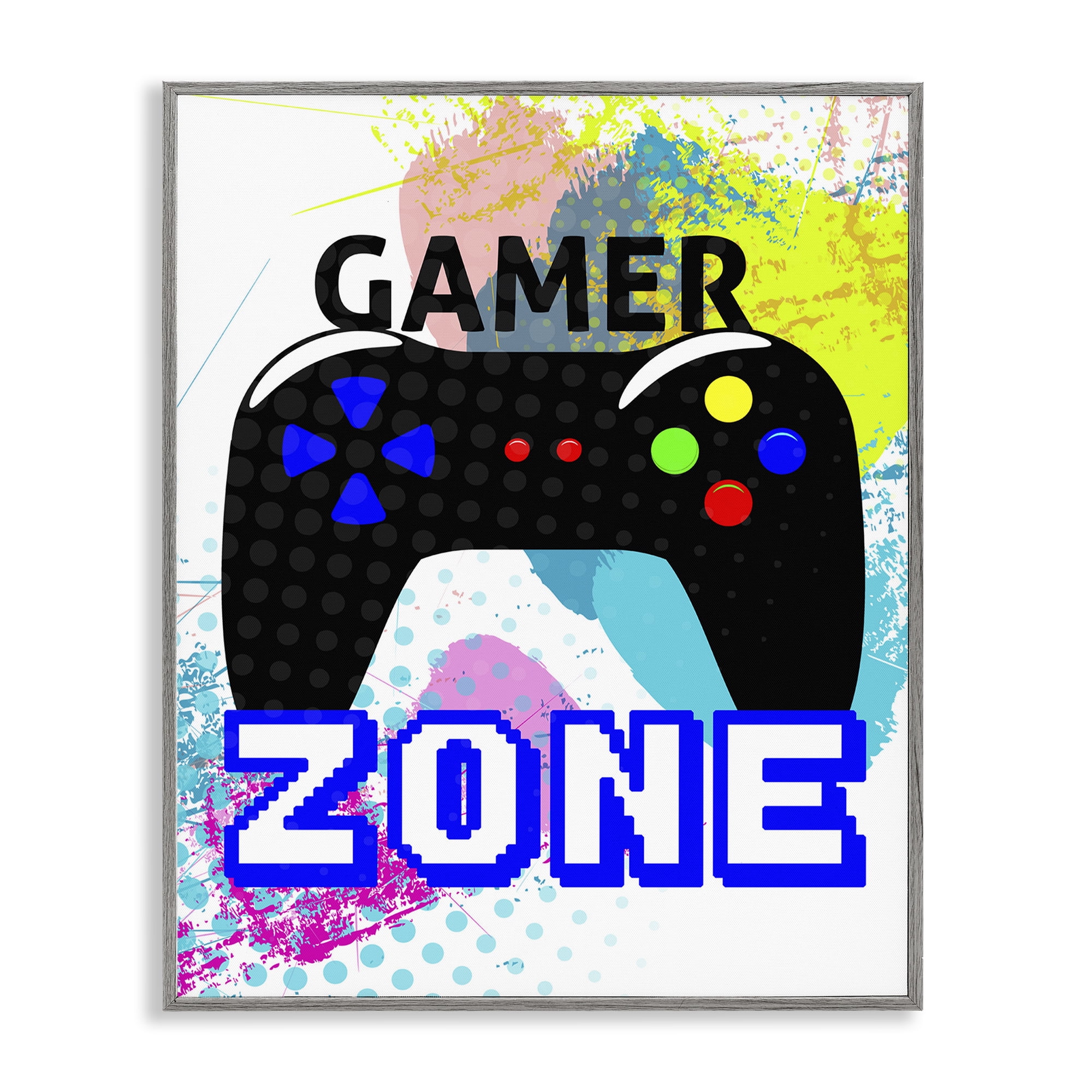 Stupell Industries Gamer Zone & Controller Typography Painting Gray Framed Art Print Wall Art, 11 x 14