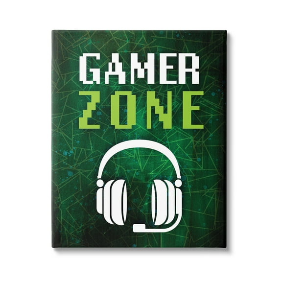 Stupell Industries Gamer Zone Headset Geometric Pattern Pixel Text Graphic Art Gallery Wrapped Canvas Print Wall Art, Design by Victoria Barnes