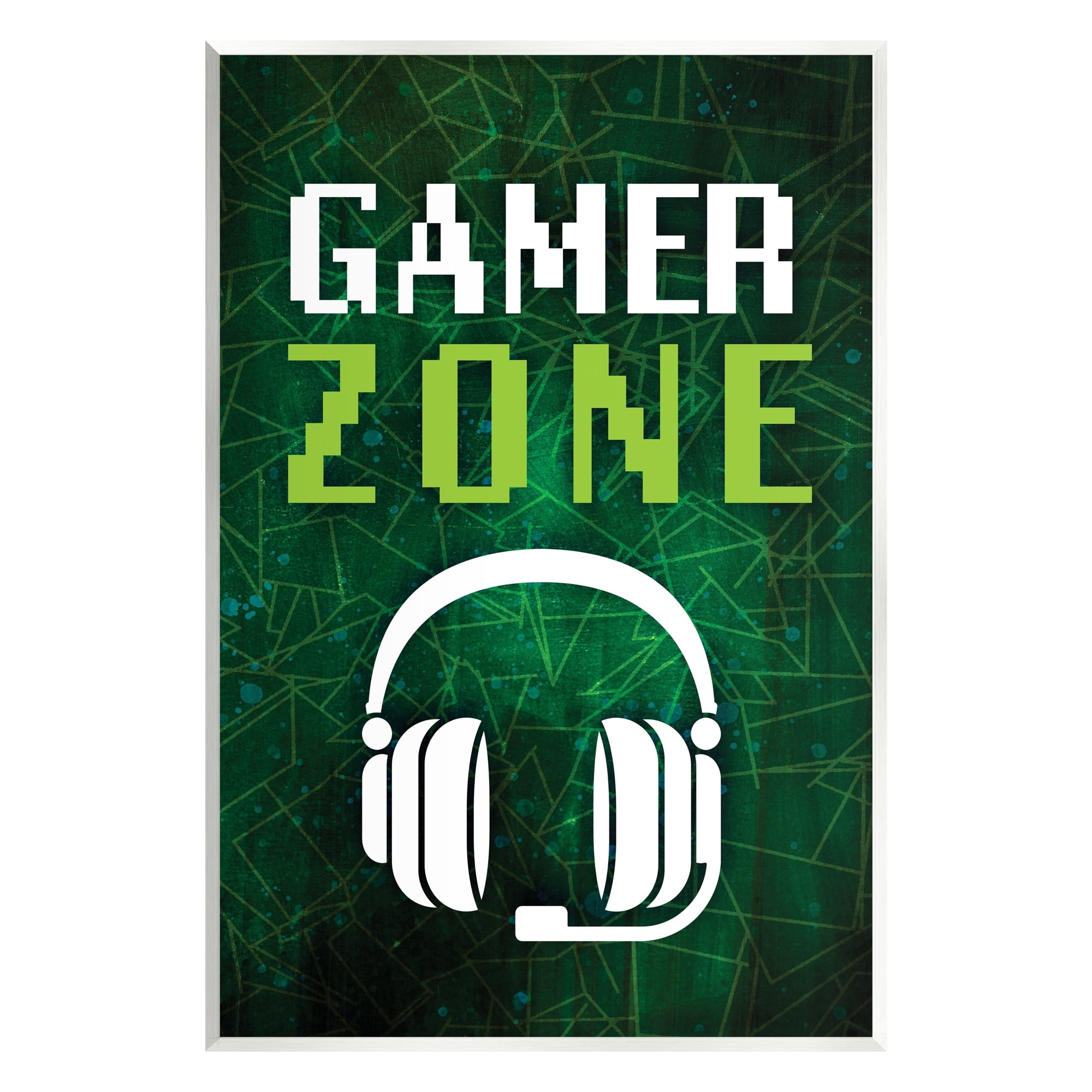 Stupell Industries Gamer Zone Headset Geometric Pattern Pixel Text Graphic Art Unframed Art Print Wall Art, Design by Victoria Barnes
